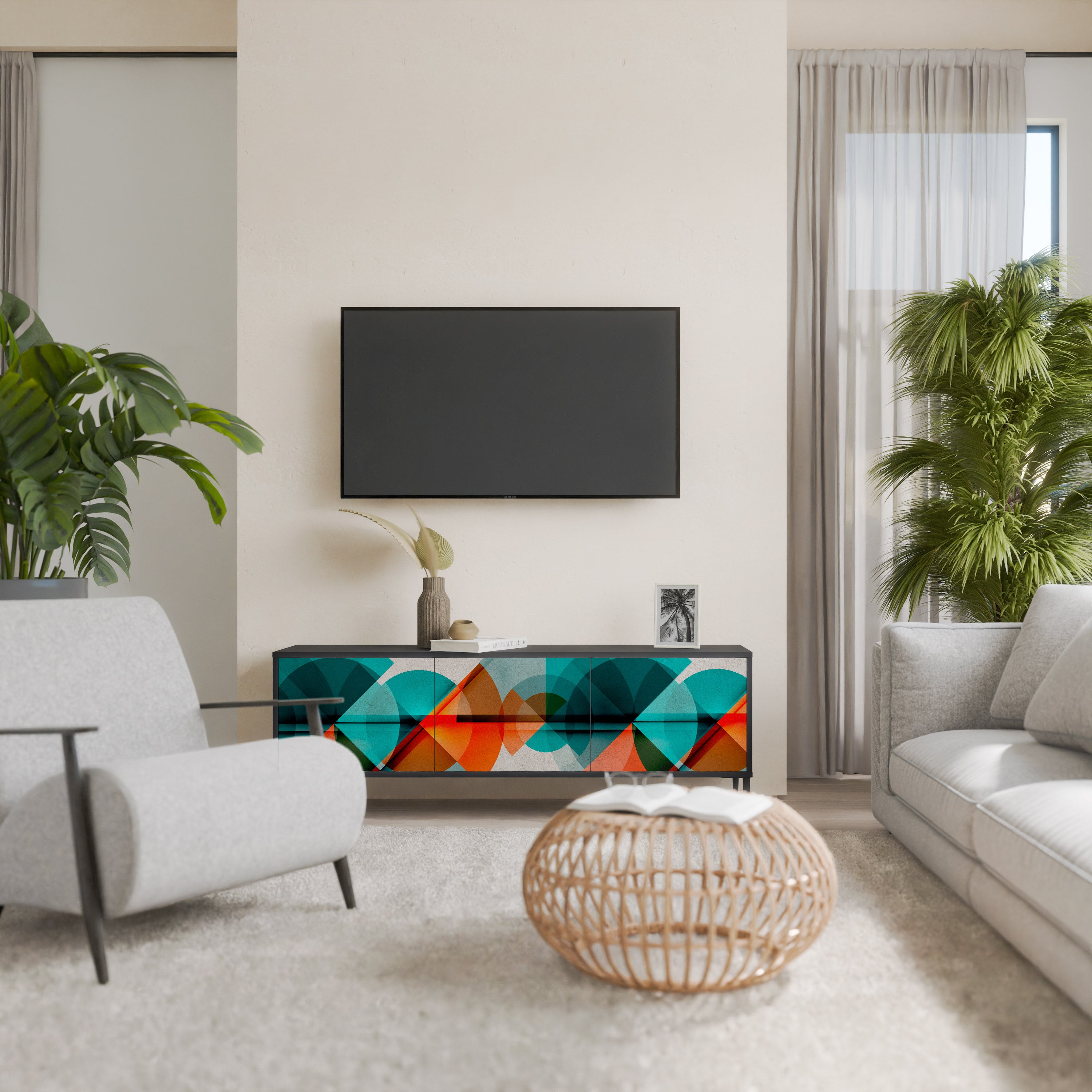 Mueble de TV CIRCULAR RHAPSODY de 3 puertas con acabado negro