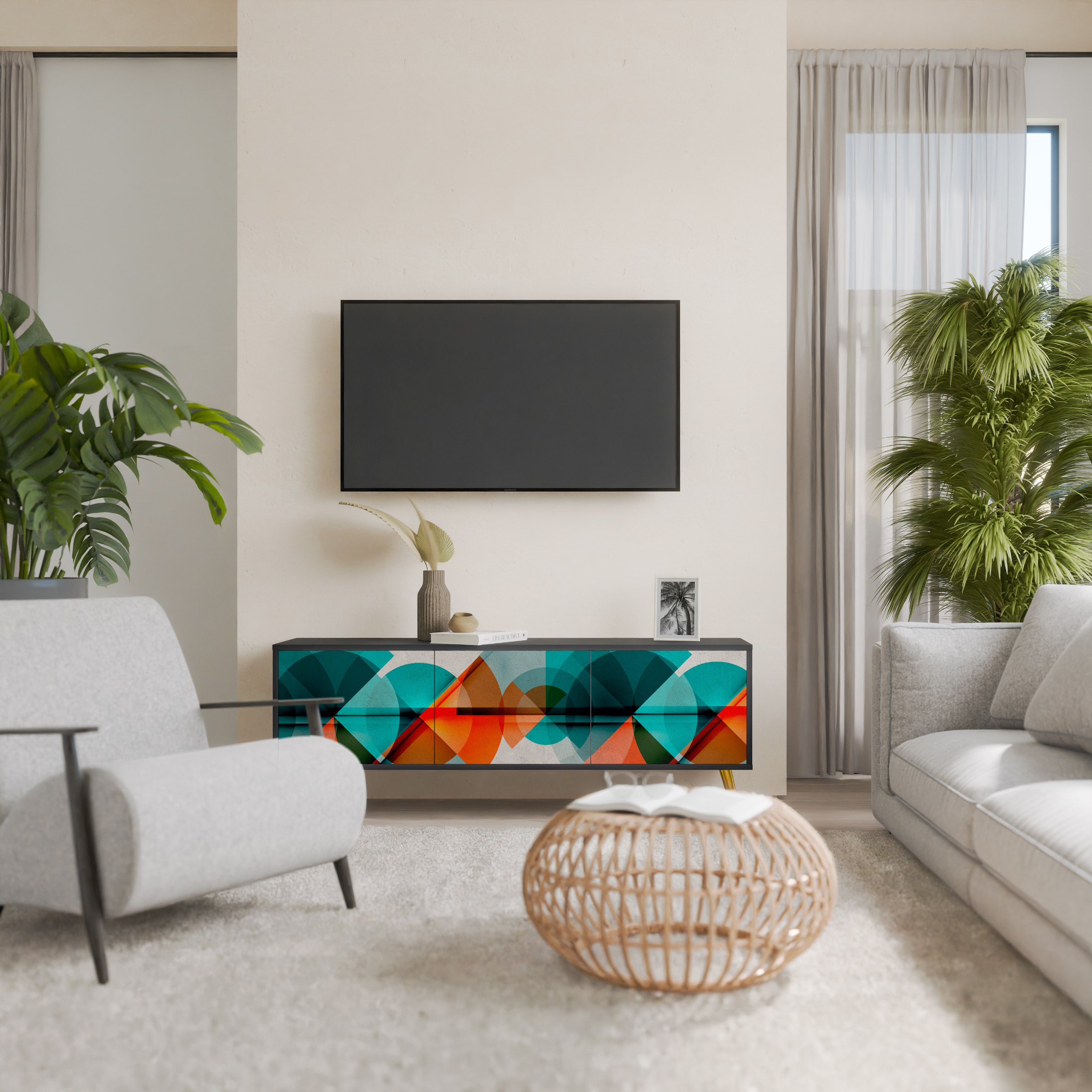 Mueble de TV CIRCULAR RHAPSODY de 3 puertas con acabado negro