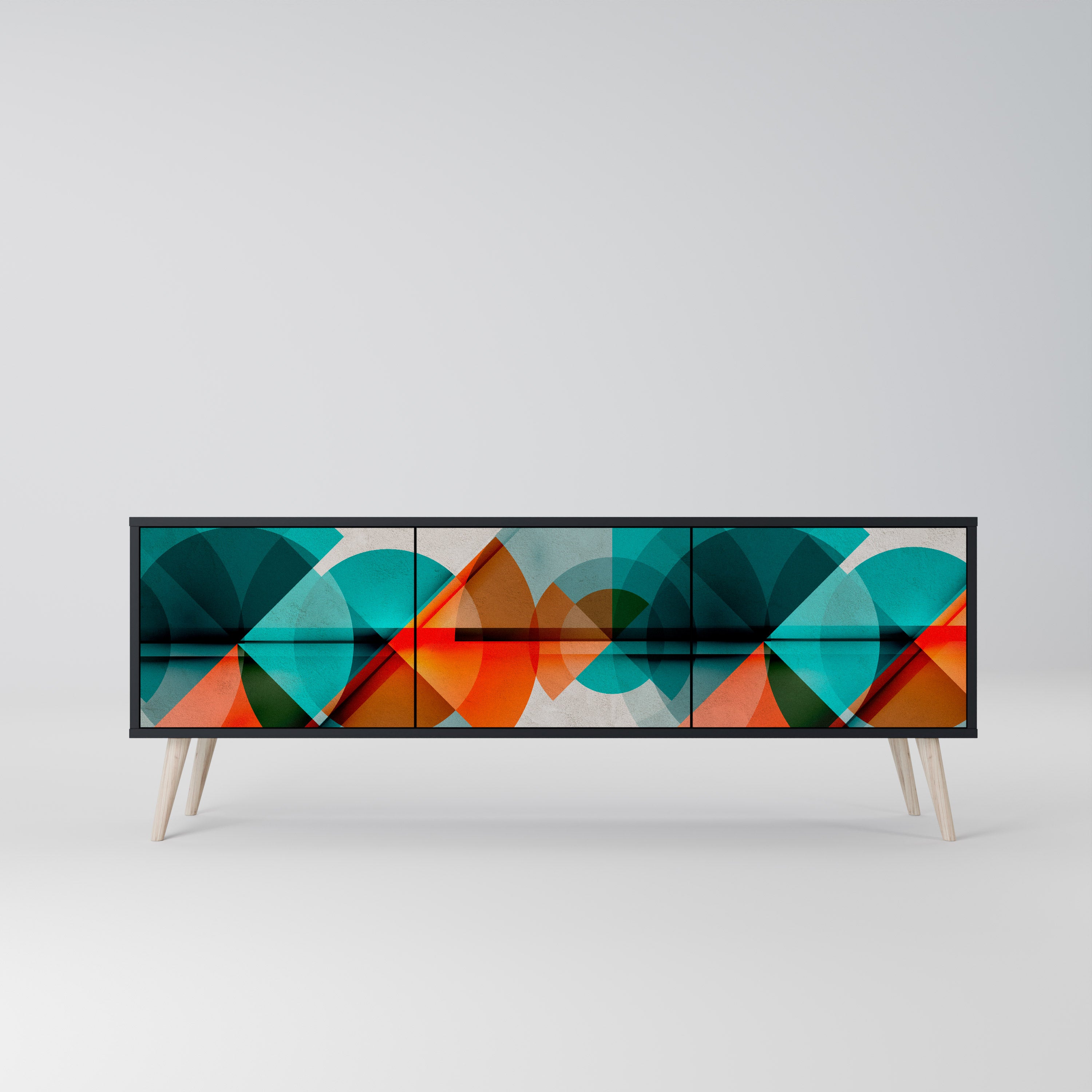 Mueble de TV CIRCULAR RHAPSODY de 3 puertas con acabado negro