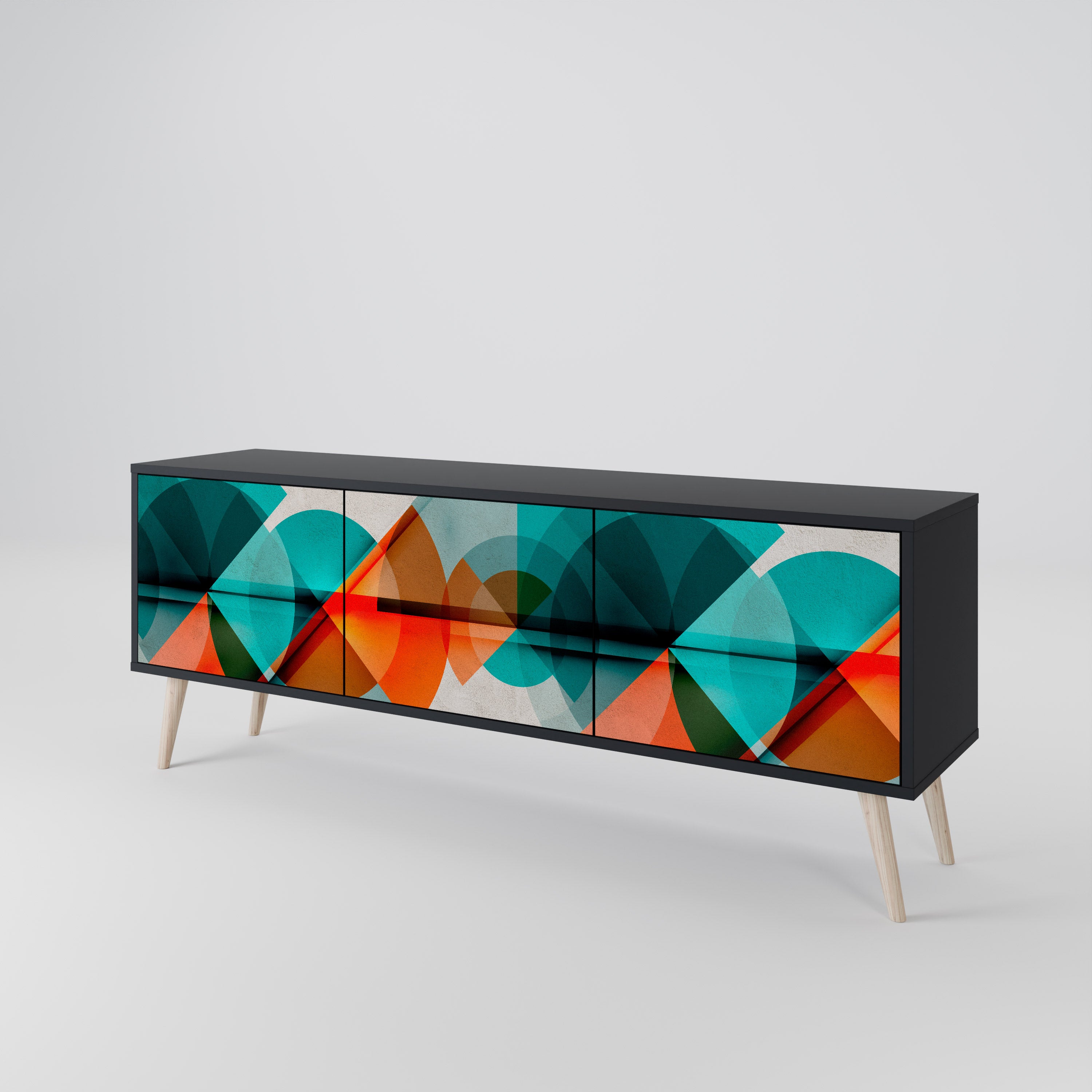 Mueble de TV CIRCULAR RHAPSODY de 3 puertas con acabado negro
