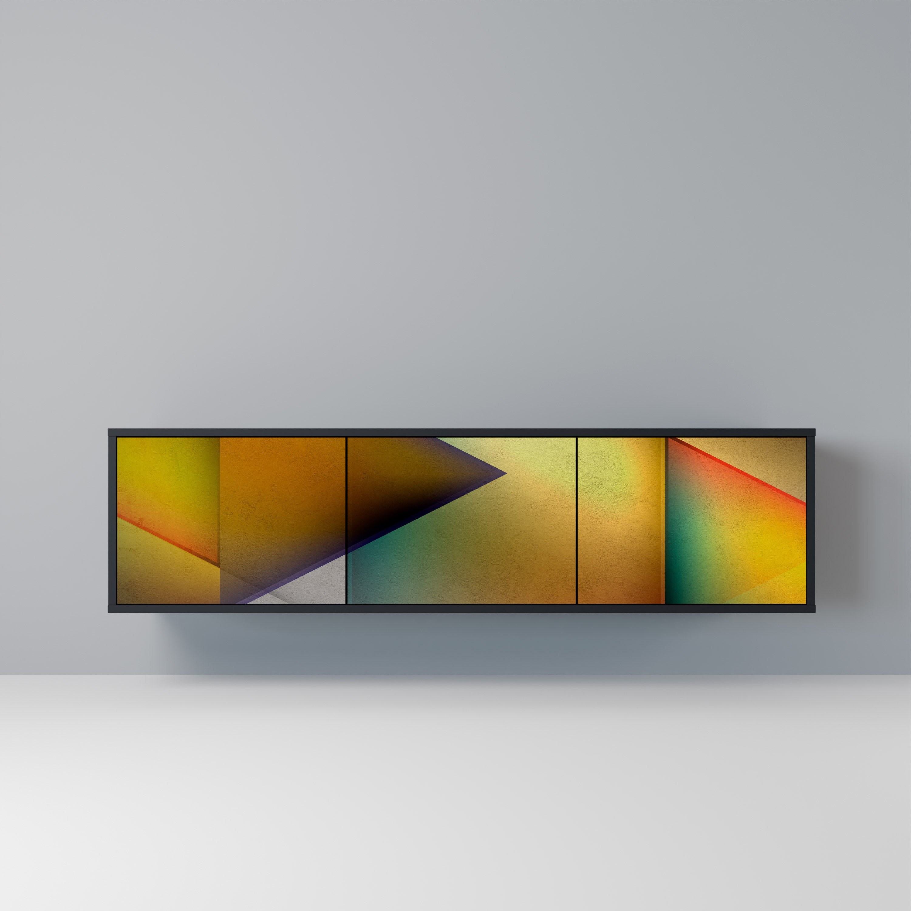 Mueble de TV de 3 puertas con acabado negro y nitidez penetrante