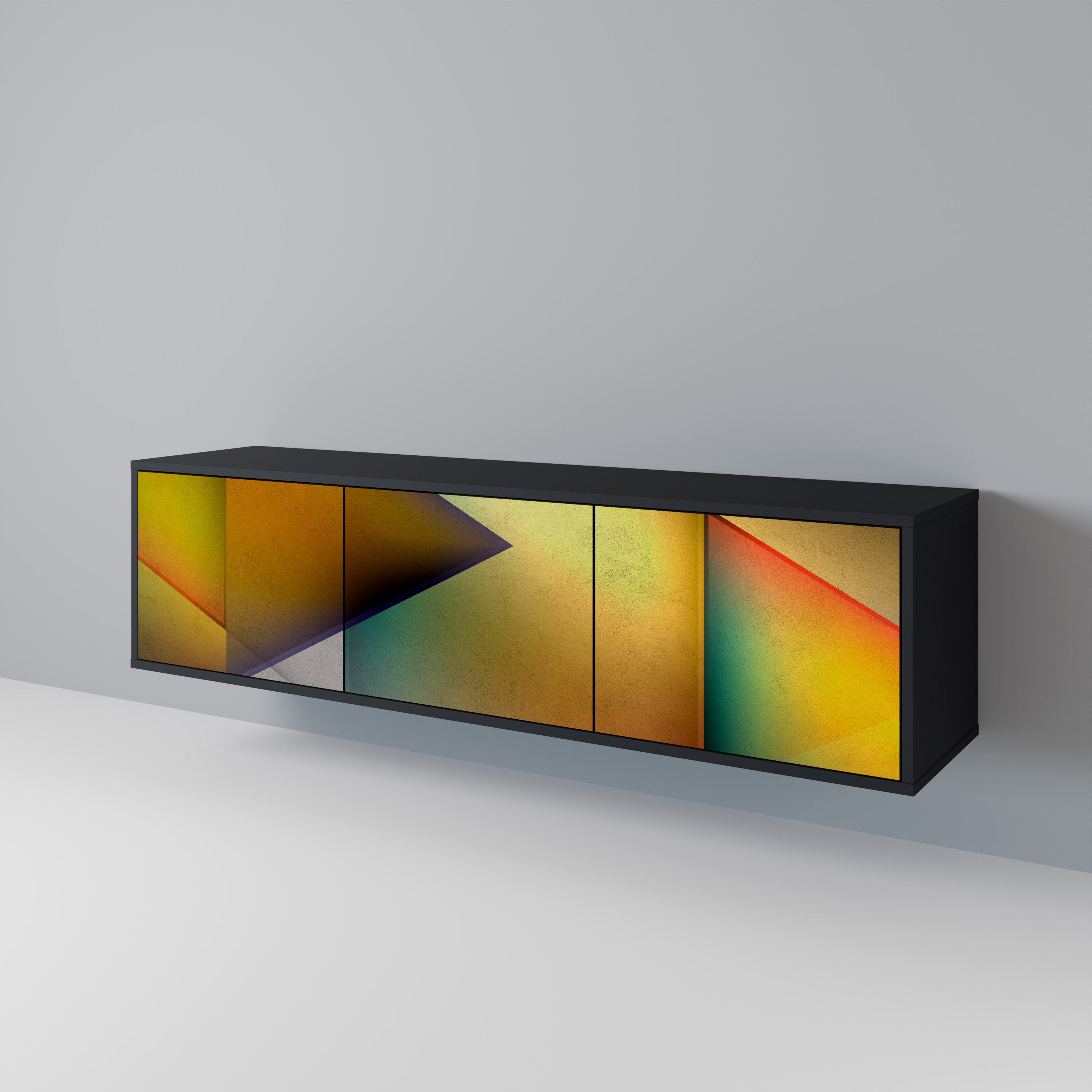 Mueble de TV de 3 puertas con acabado negro y nitidez penetrante