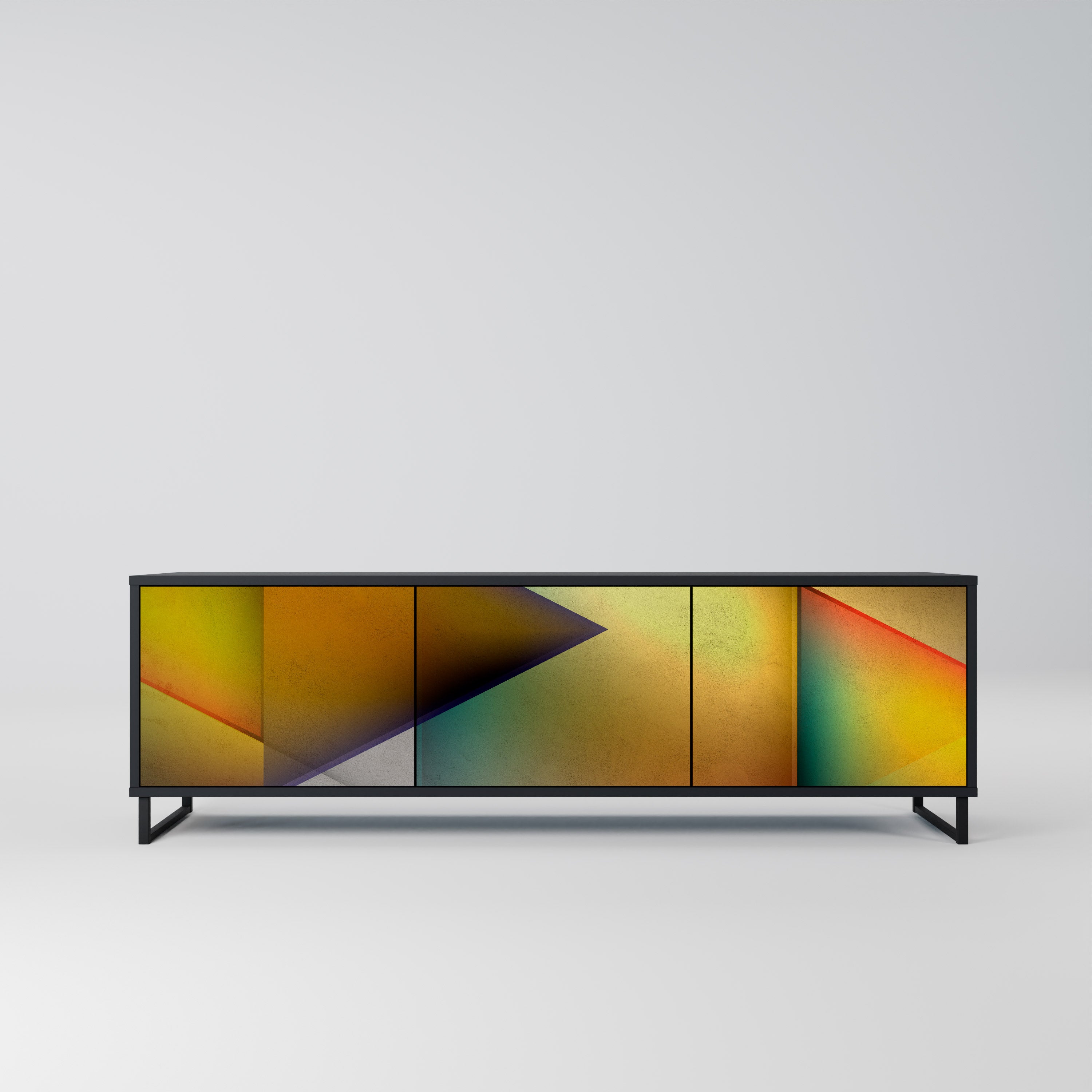 Mueble de TV de 3 puertas con acabado negro y nitidez penetrante