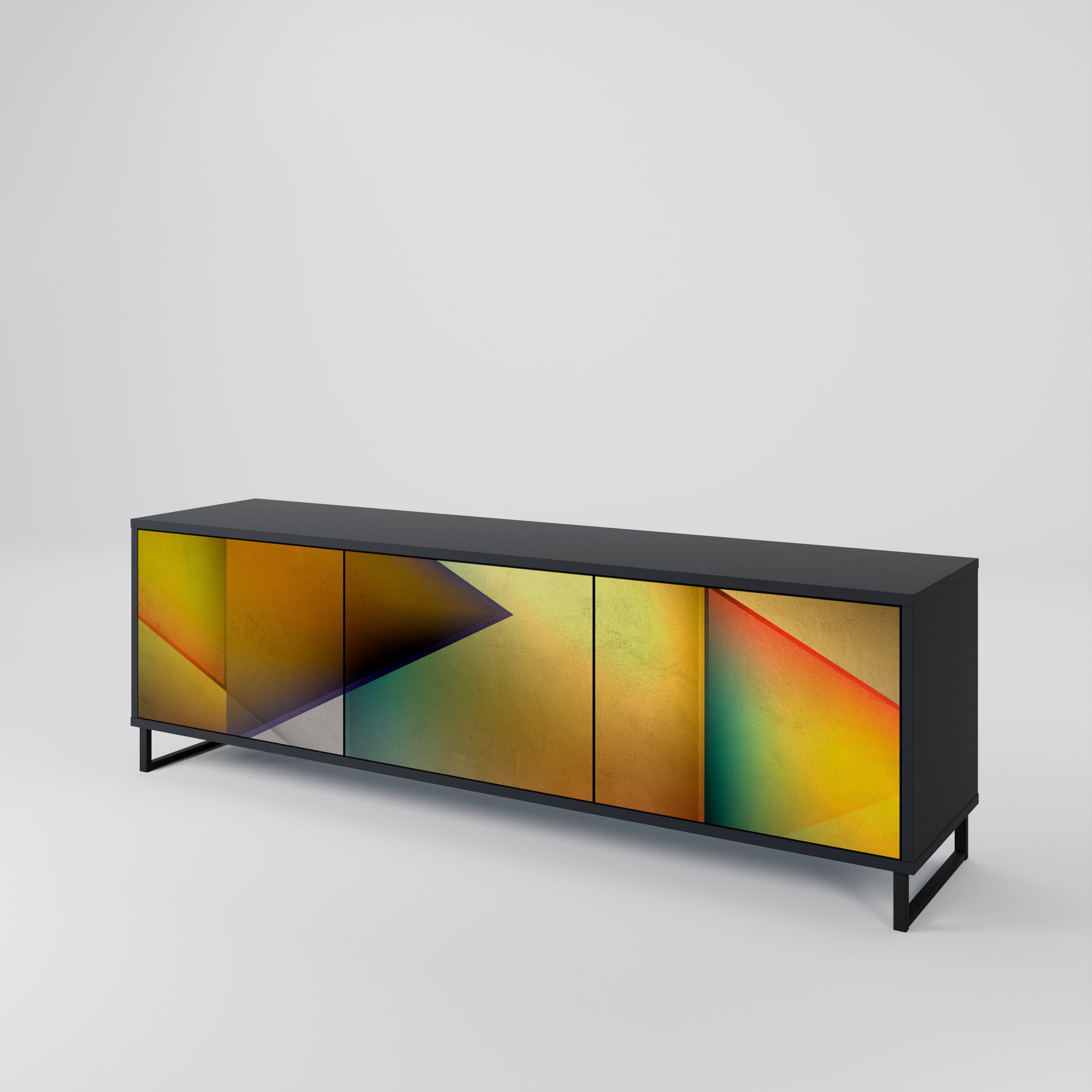 Mueble de TV de 3 puertas con acabado negro y nitidez penetrante