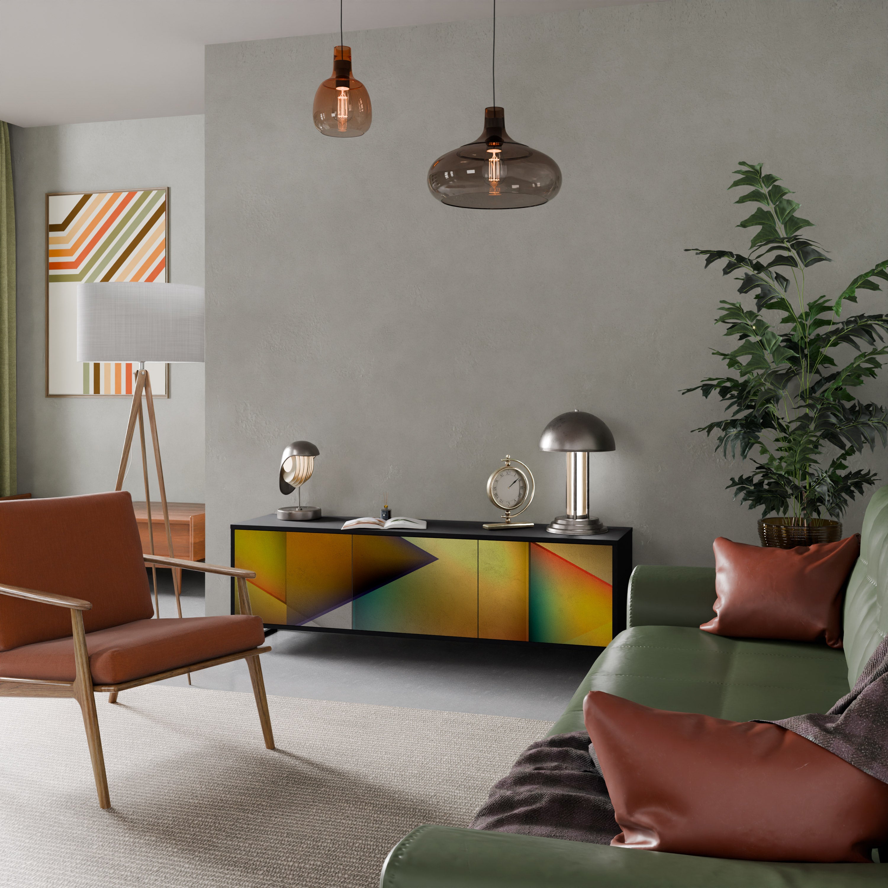 Mueble de TV de 3 puertas con acabado negro y nitidez penetrante