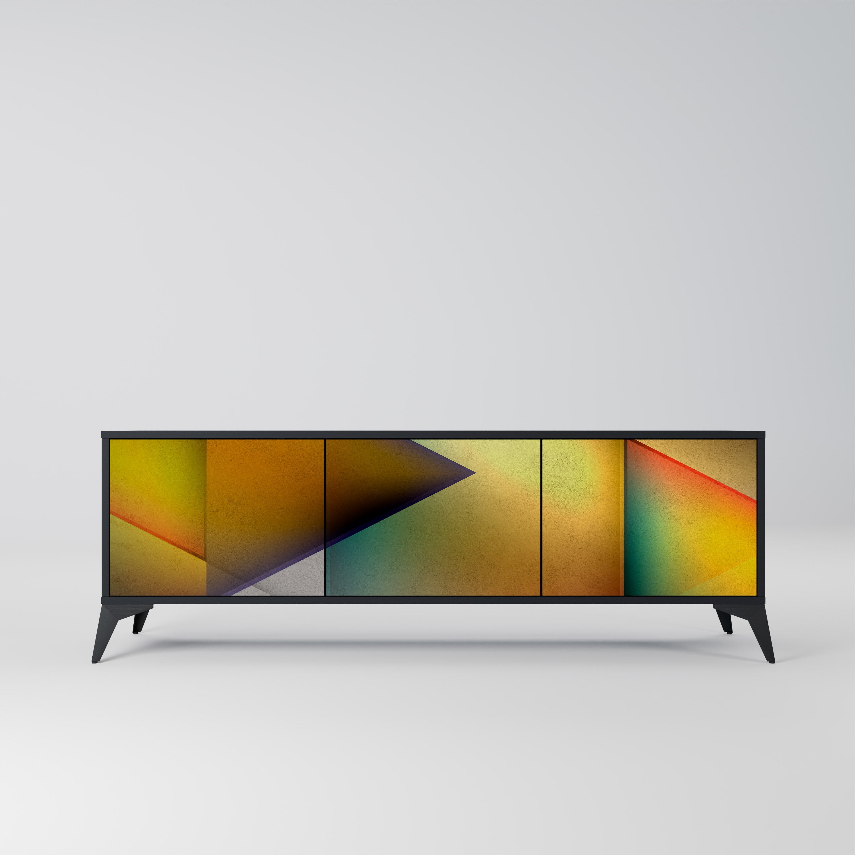 Mueble de TV de 3 puertas con acabado negro y nitidez penetrante