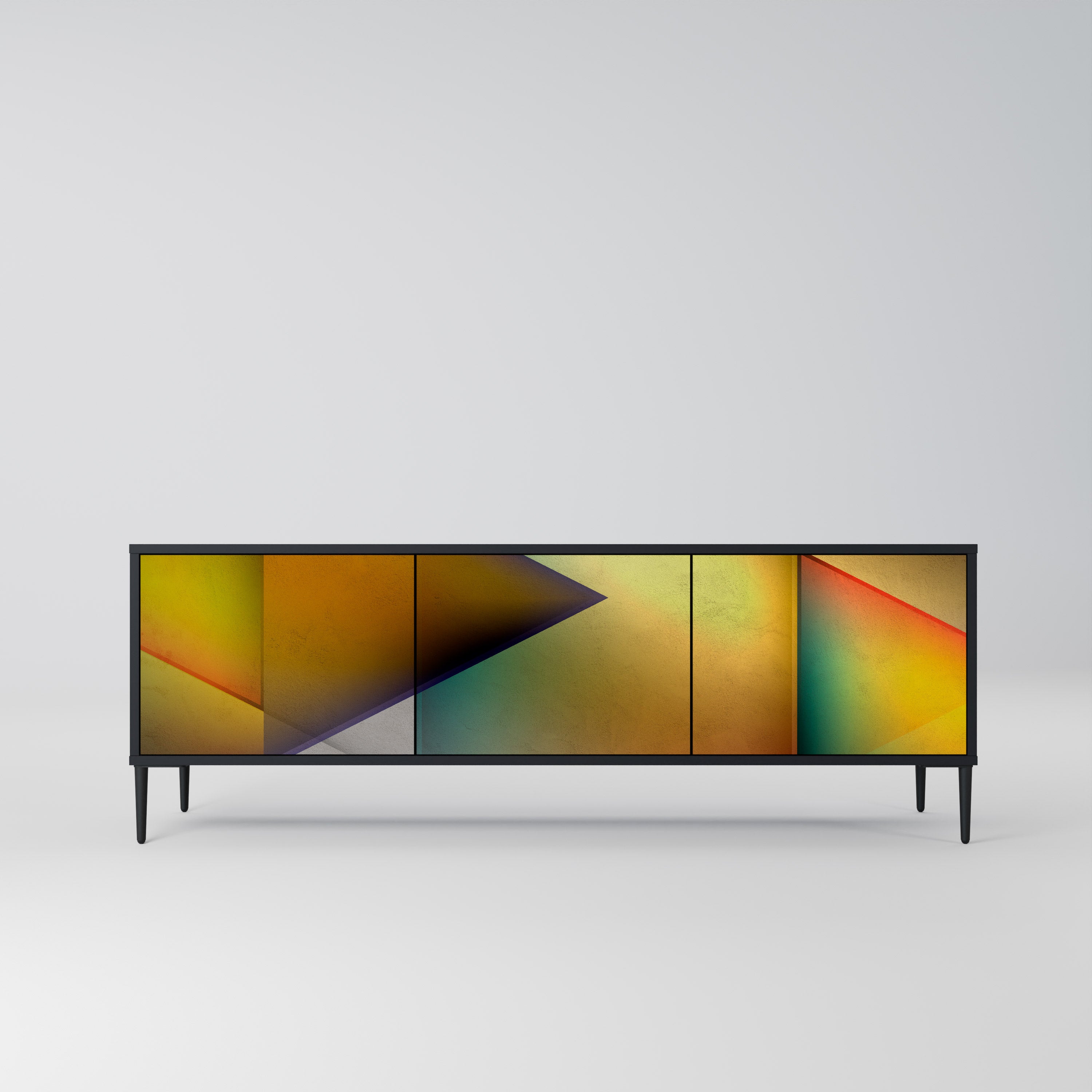 Mueble de TV de 3 puertas con acabado negro y nitidez penetrante