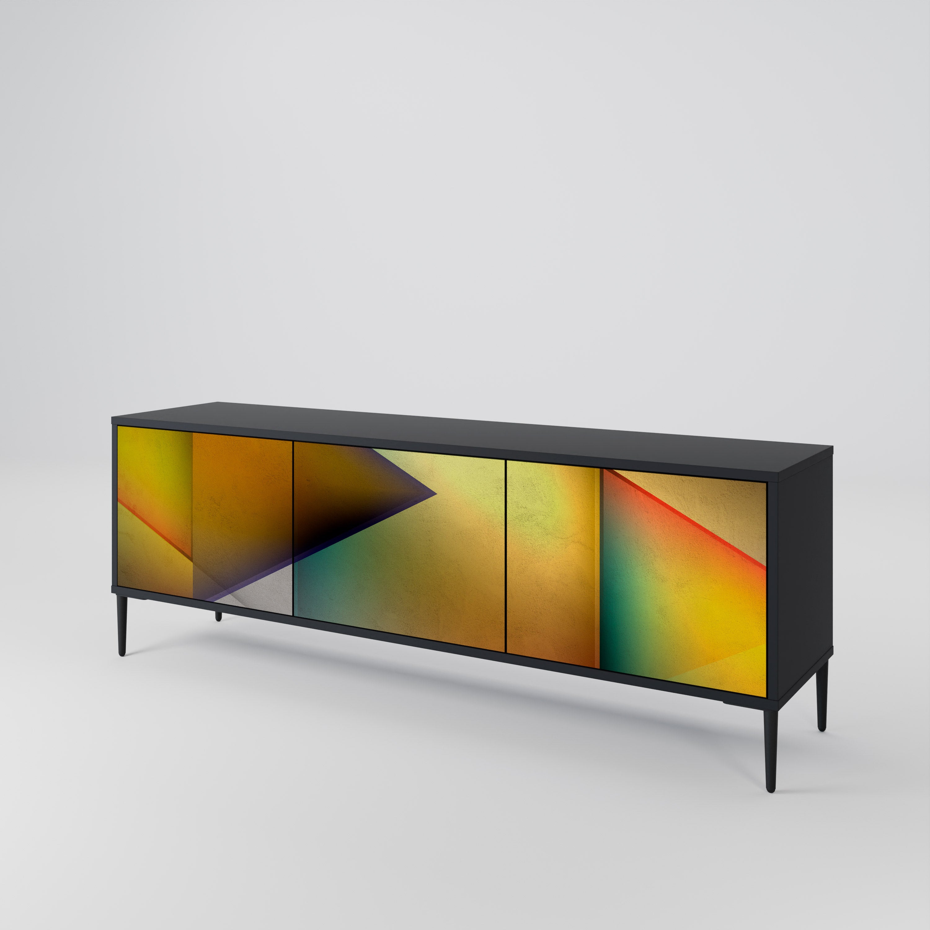 Mueble de TV de 3 puertas con acabado negro y nitidez penetrante