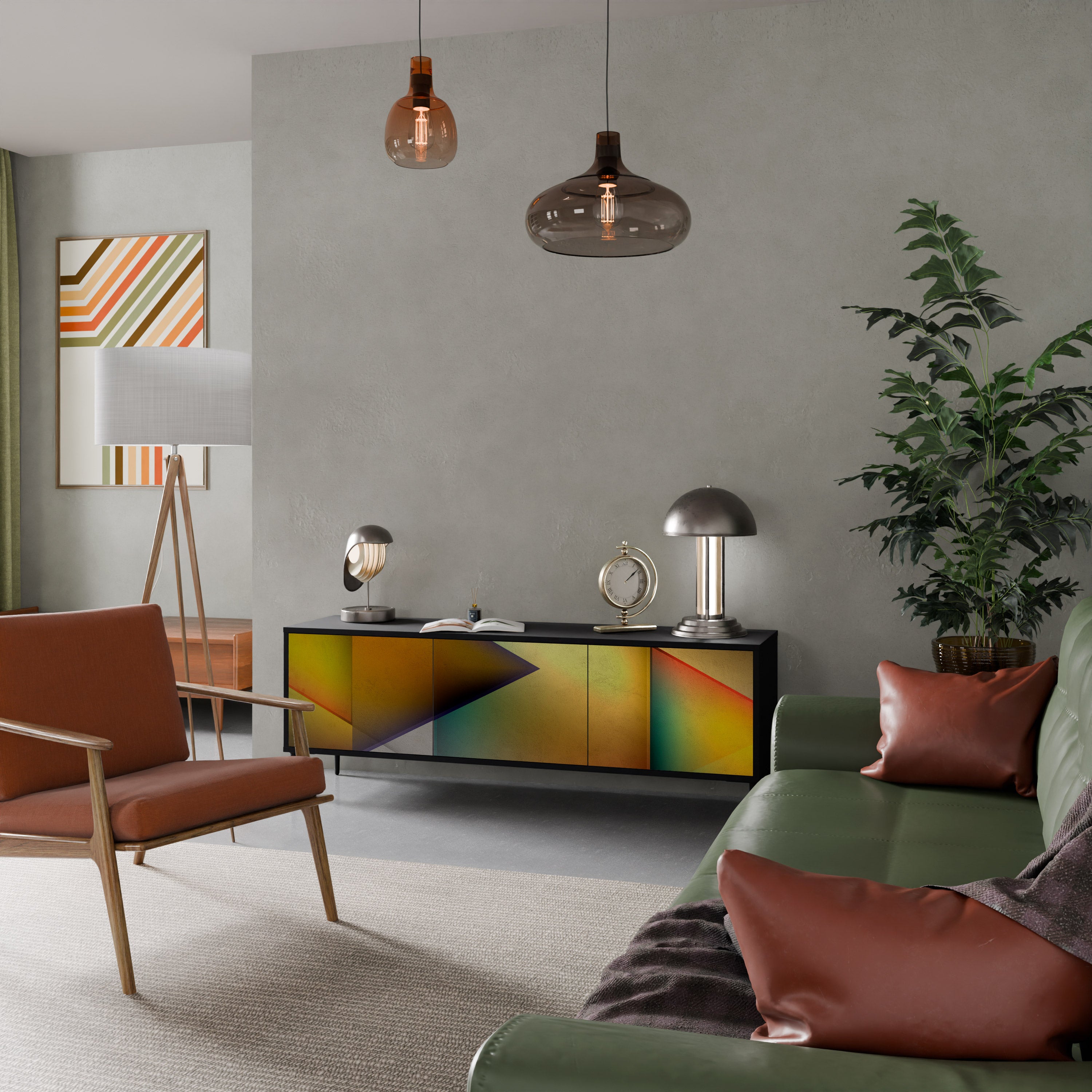 Mueble de TV de 3 puertas con acabado negro y nitidez penetrante