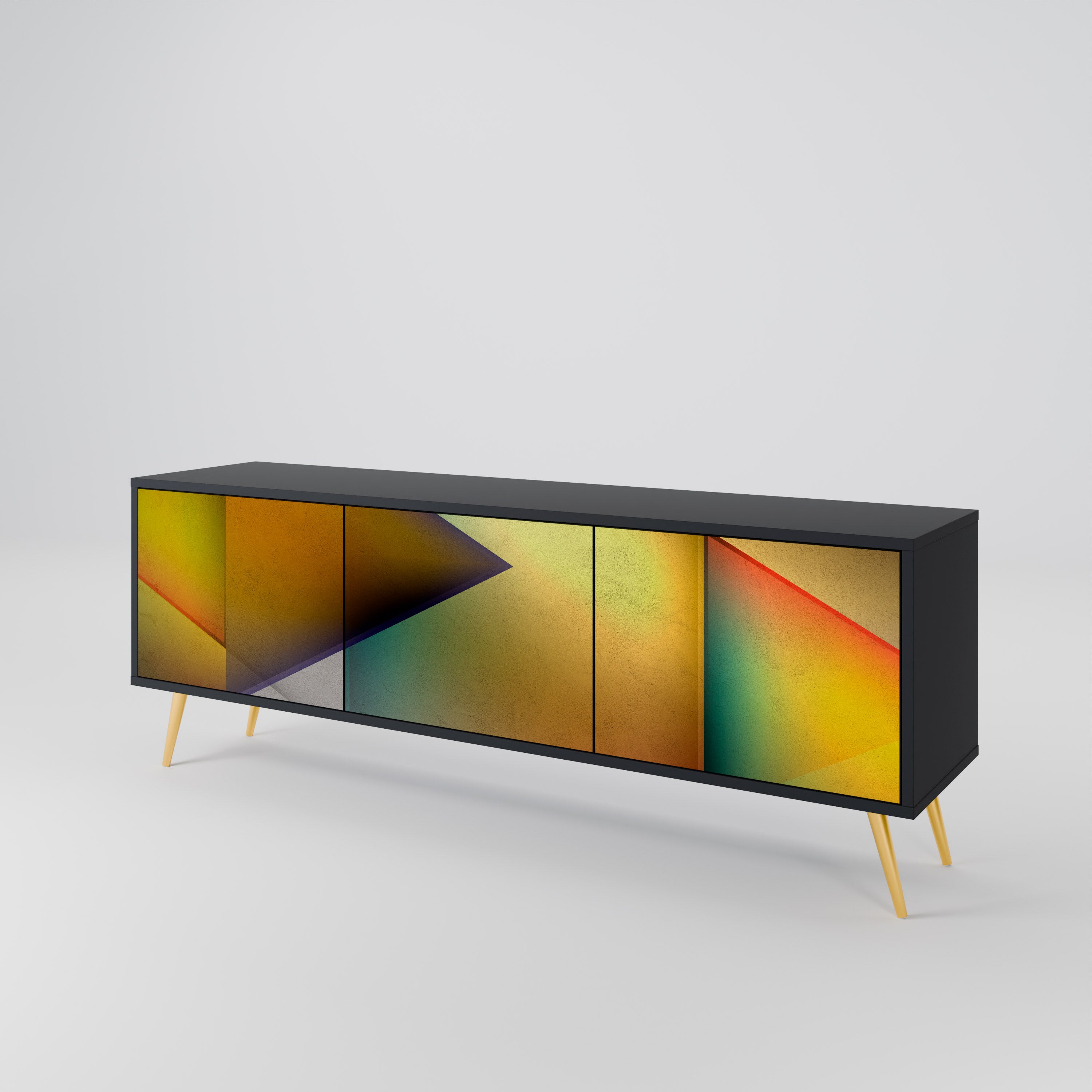 Mueble de TV de 3 puertas con acabado negro y nitidez penetrante
