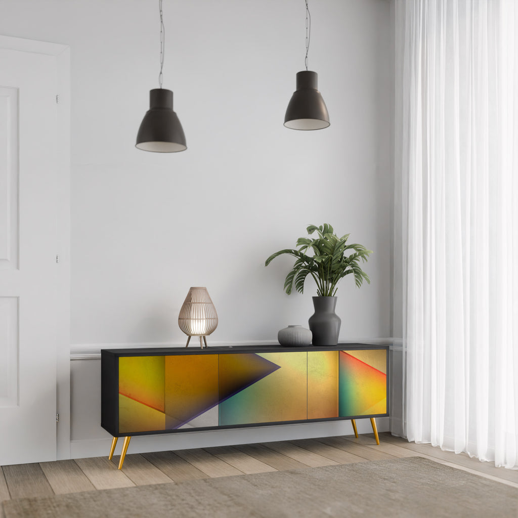 Mueble de TV de 3 puertas con acabado negro y nitidez penetrante