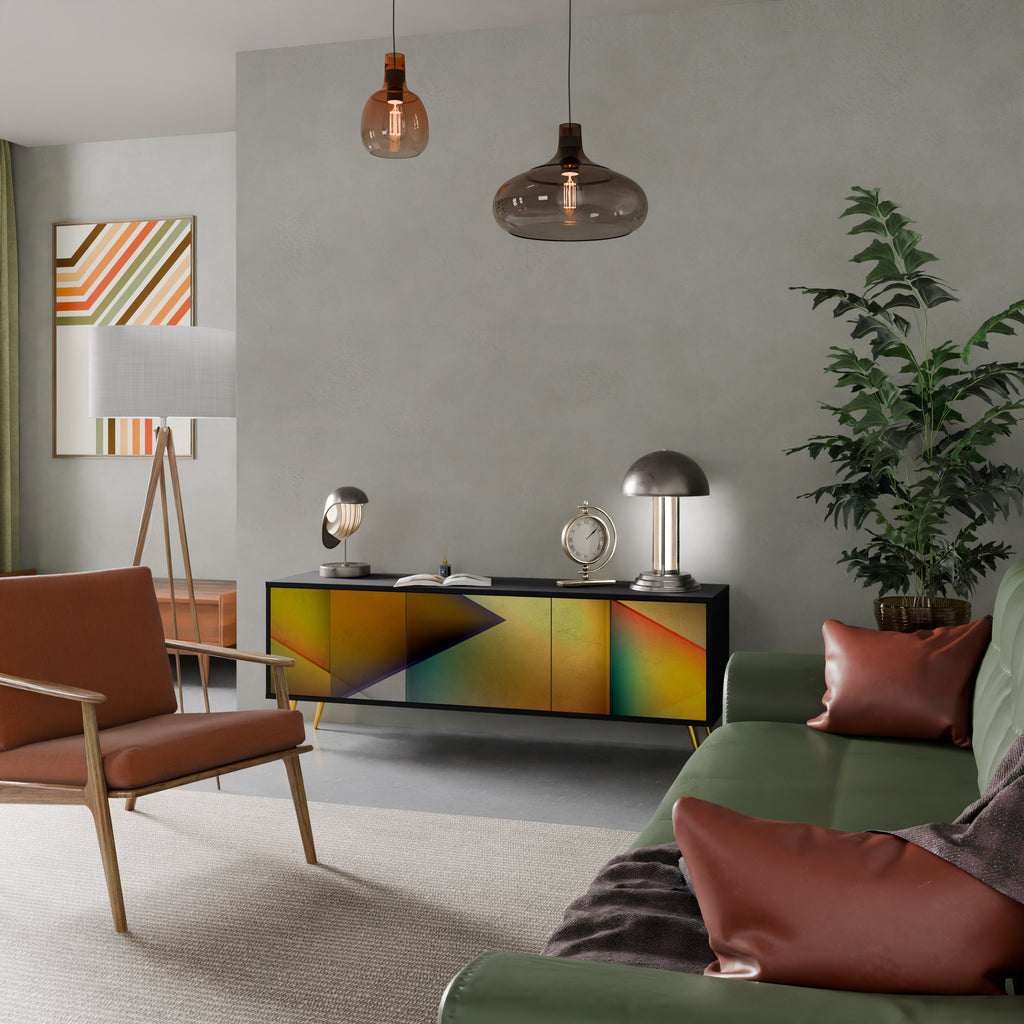 Mueble de TV de 3 puertas con acabado negro y nitidez penetrante