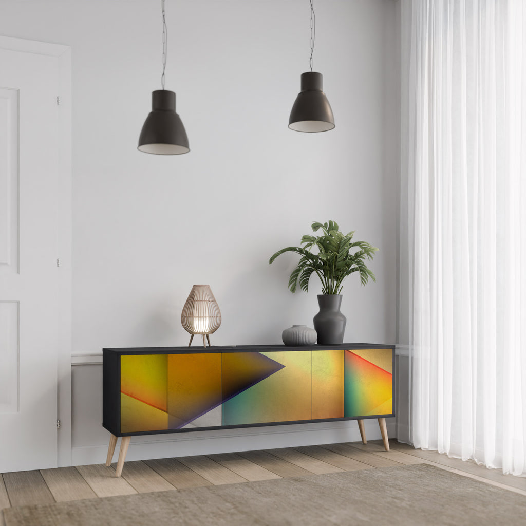 Mueble de TV de 3 puertas con acabado negro y nitidez penetrante