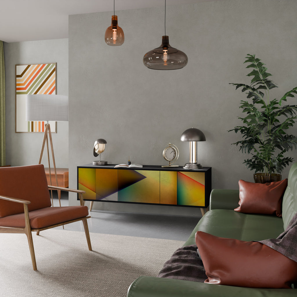 Mueble de TV de 3 puertas con acabado negro y nitidez penetrante