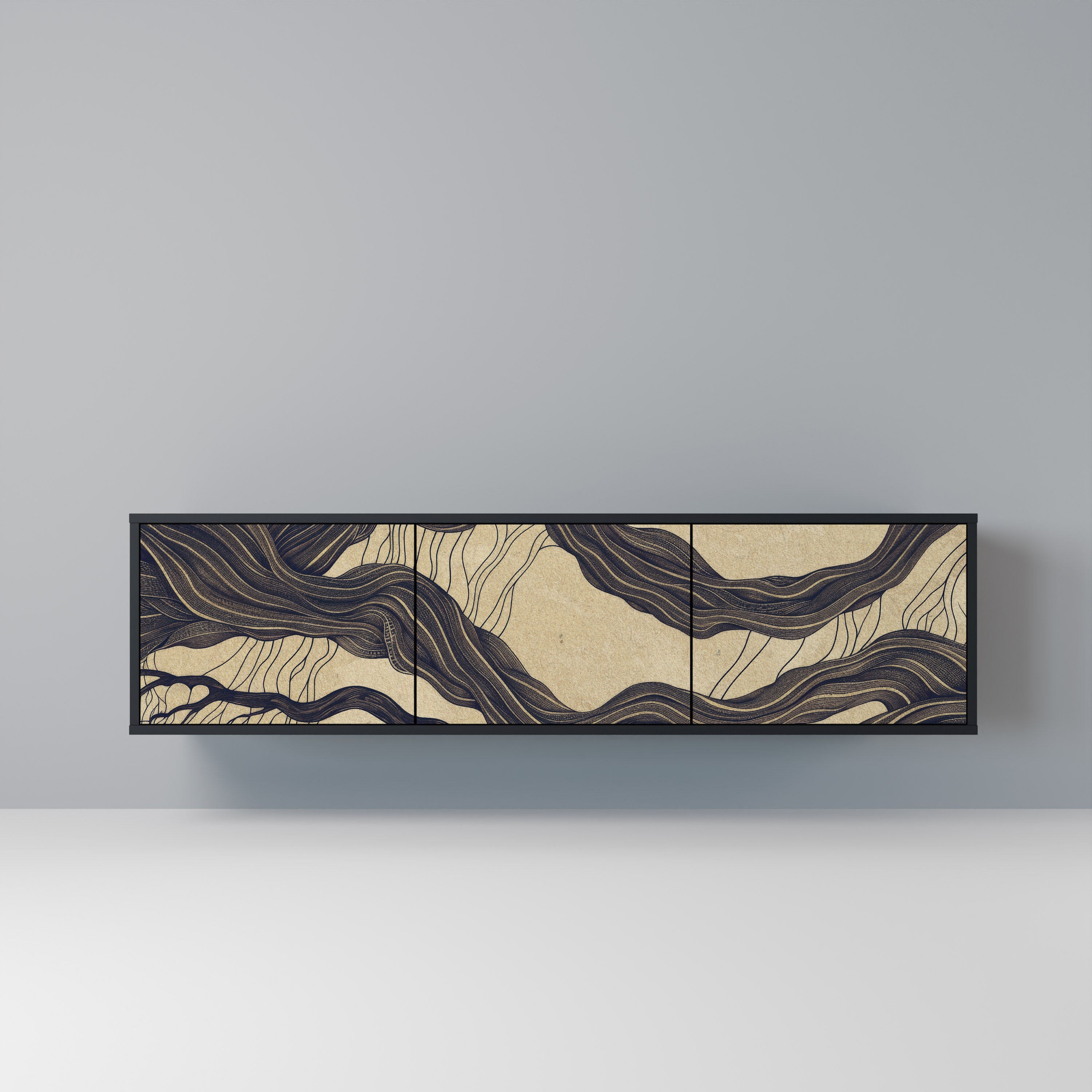 Mueble de TV de 3 puertas UNFIED FRAGMENTS con acabado negro