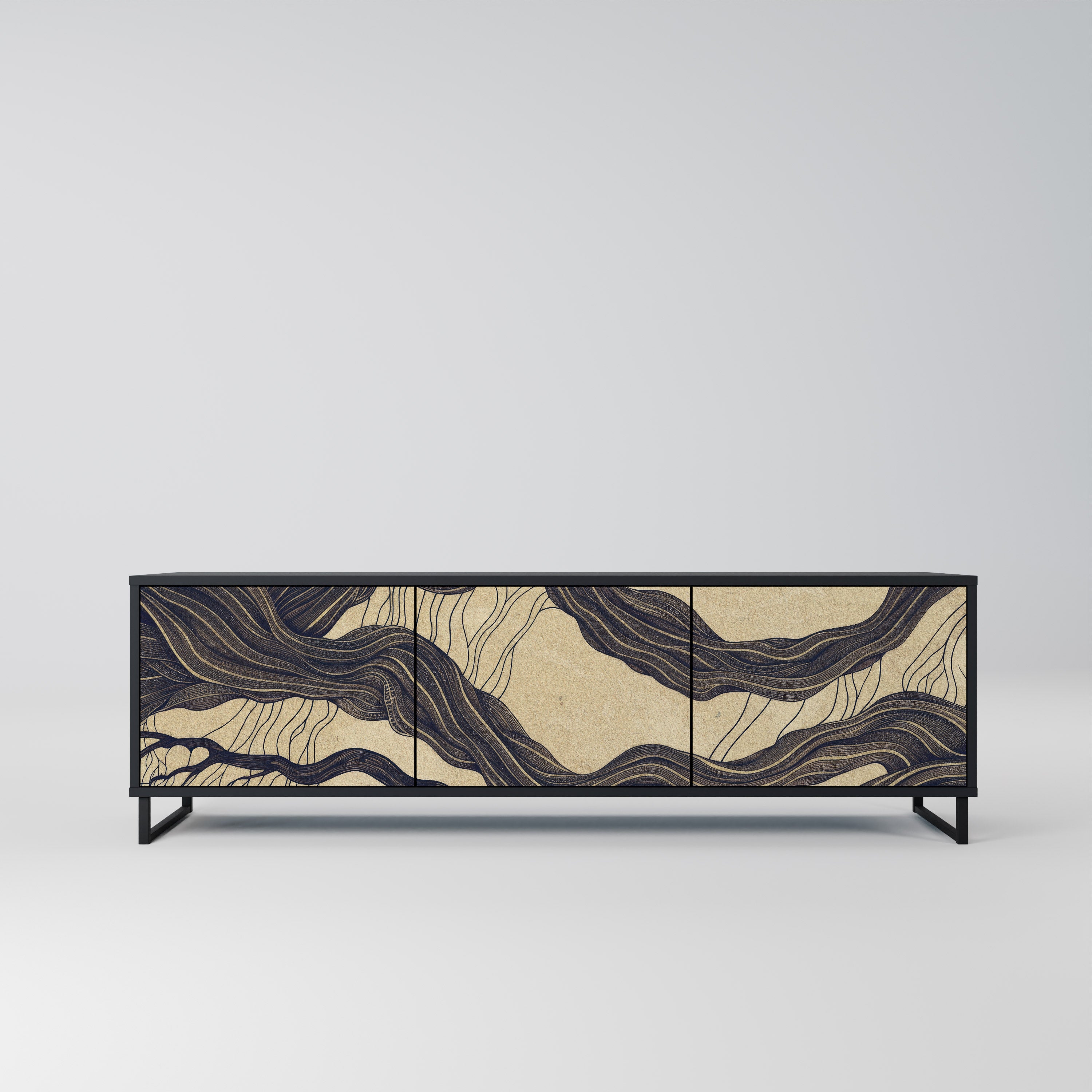Mueble de TV de 3 puertas UNFIED FRAGMENTS con acabado negro