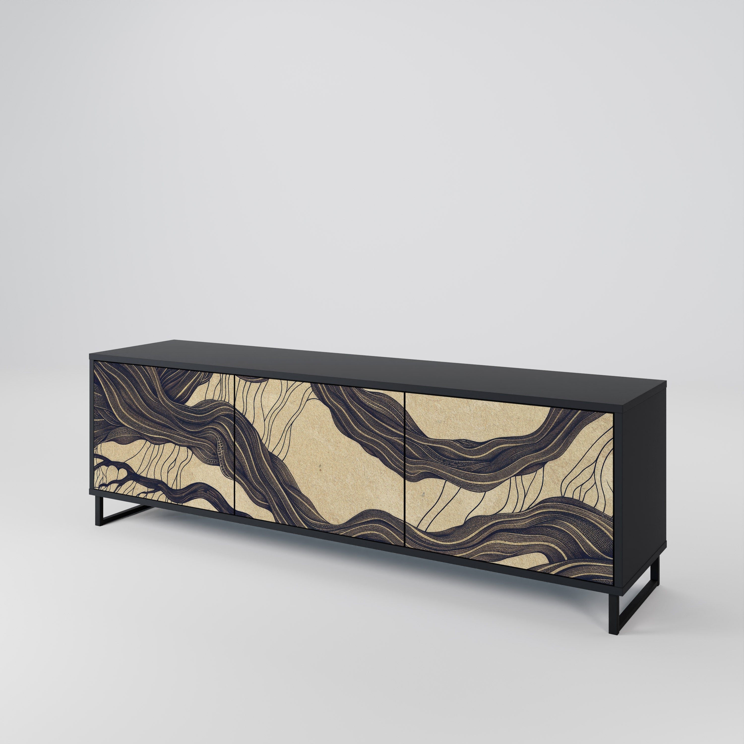 Mueble de TV de 3 puertas UNFIED FRAGMENTS con acabado negro