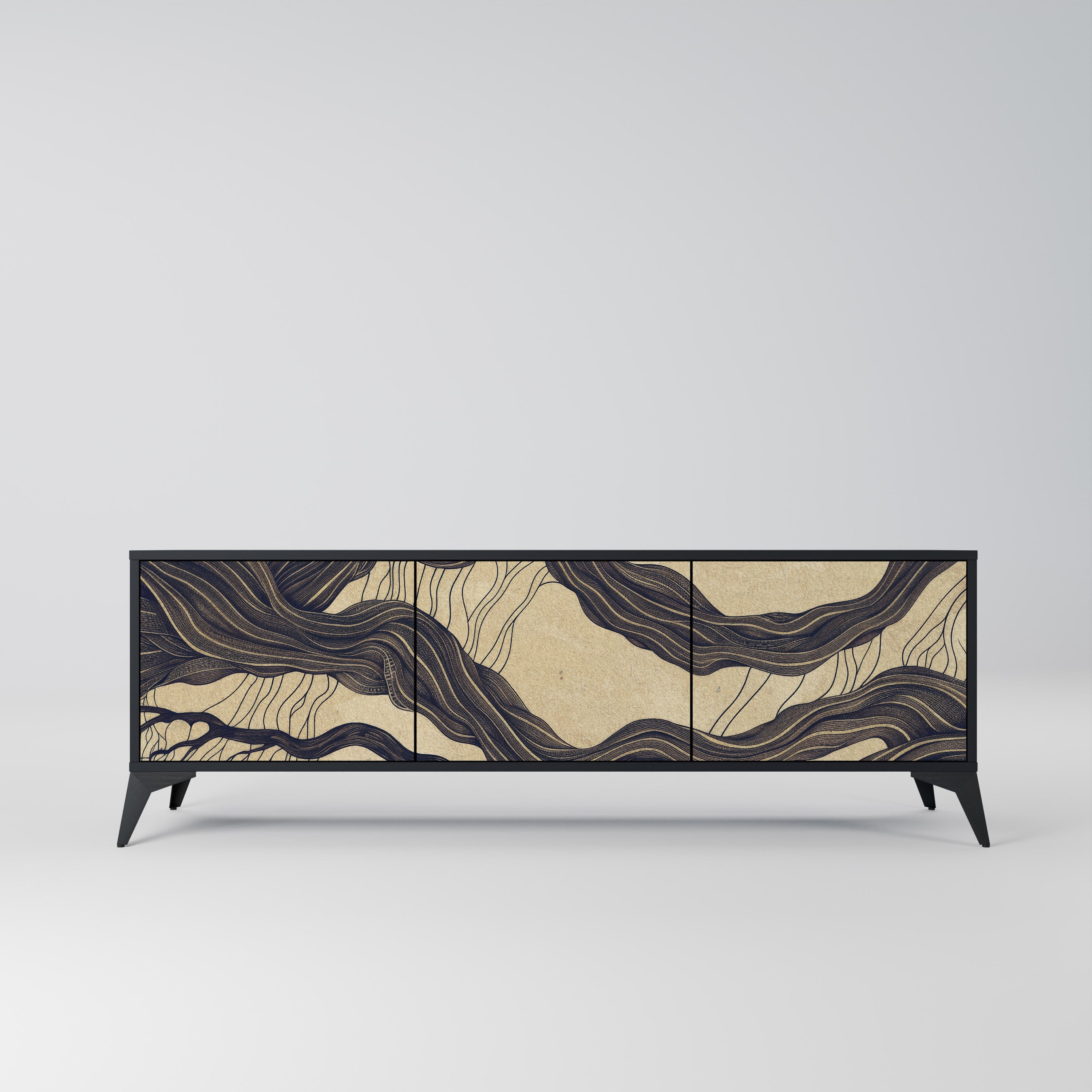 Mueble de TV de 3 puertas UNFIED FRAGMENTS con acabado negro