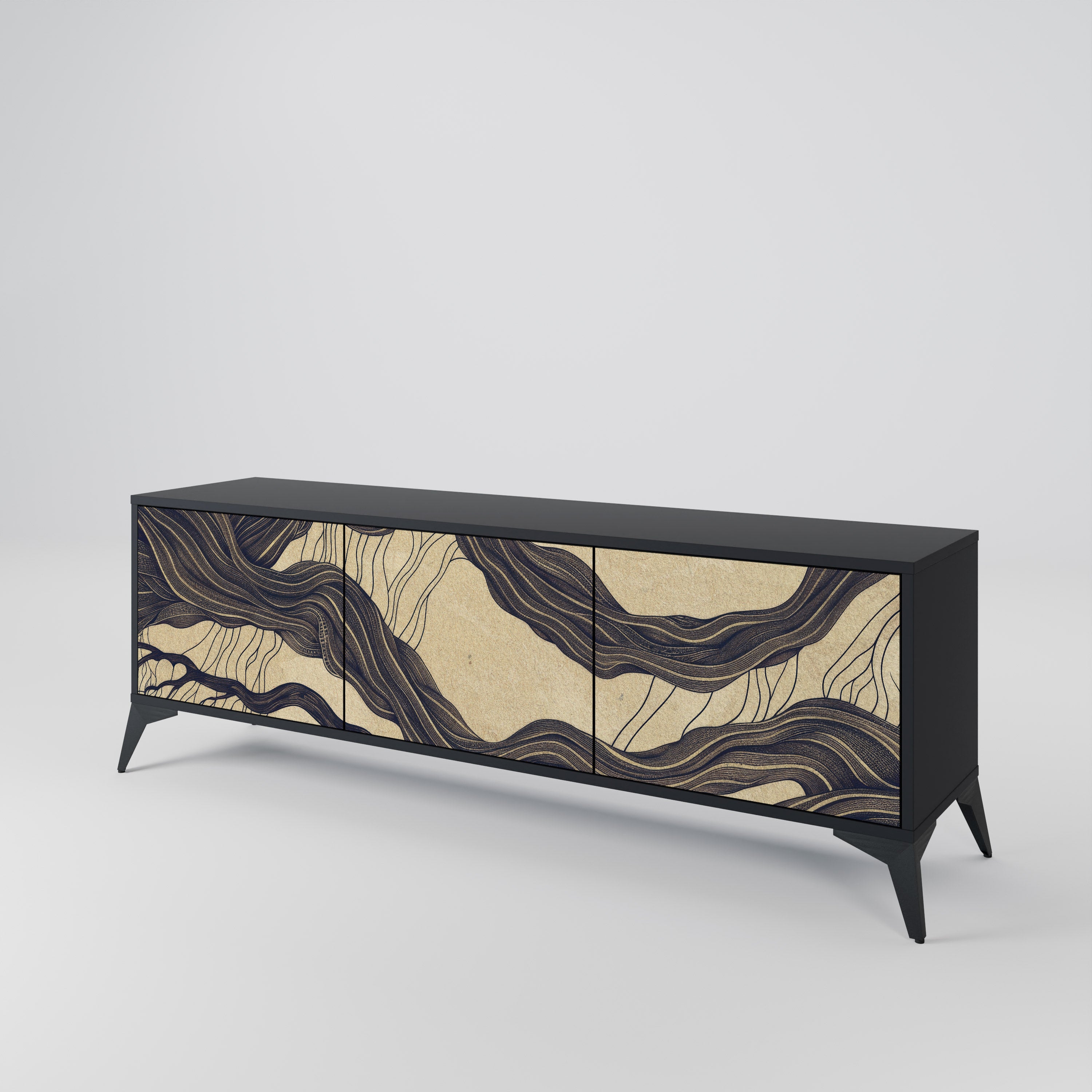 Mueble de TV de 3 puertas UNFIED FRAGMENTS con acabado negro