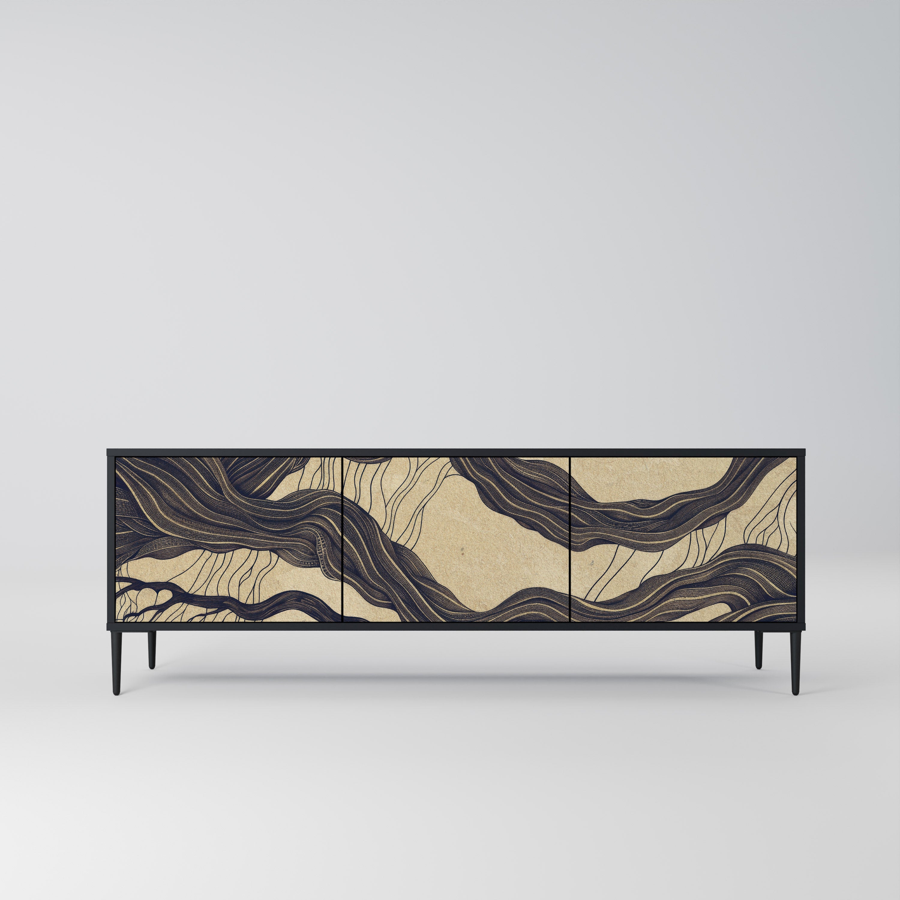 Mueble de TV de 3 puertas UNFIED FRAGMENTS con acabado negro