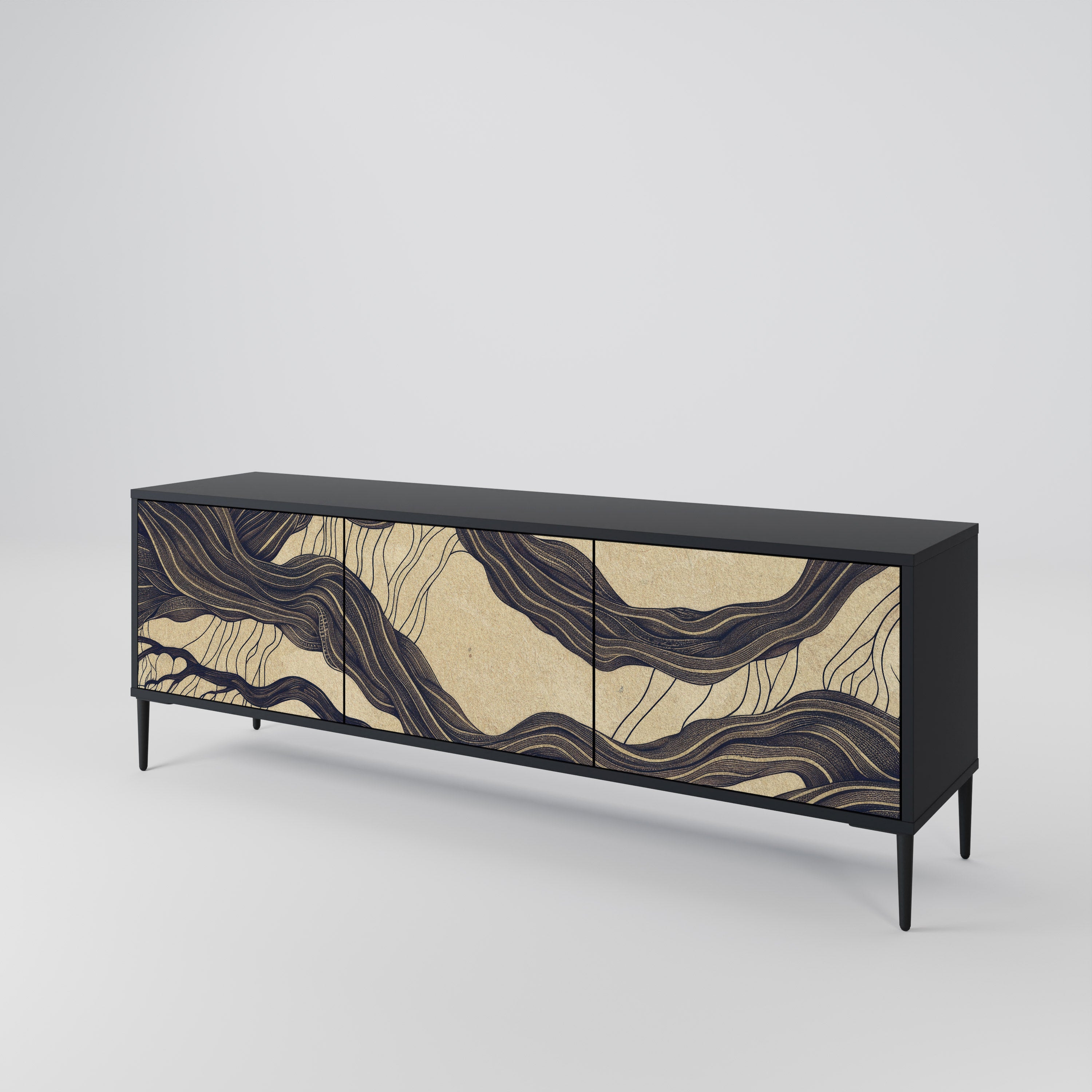 Mueble de TV de 3 puertas UNFIED FRAGMENTS con acabado negro