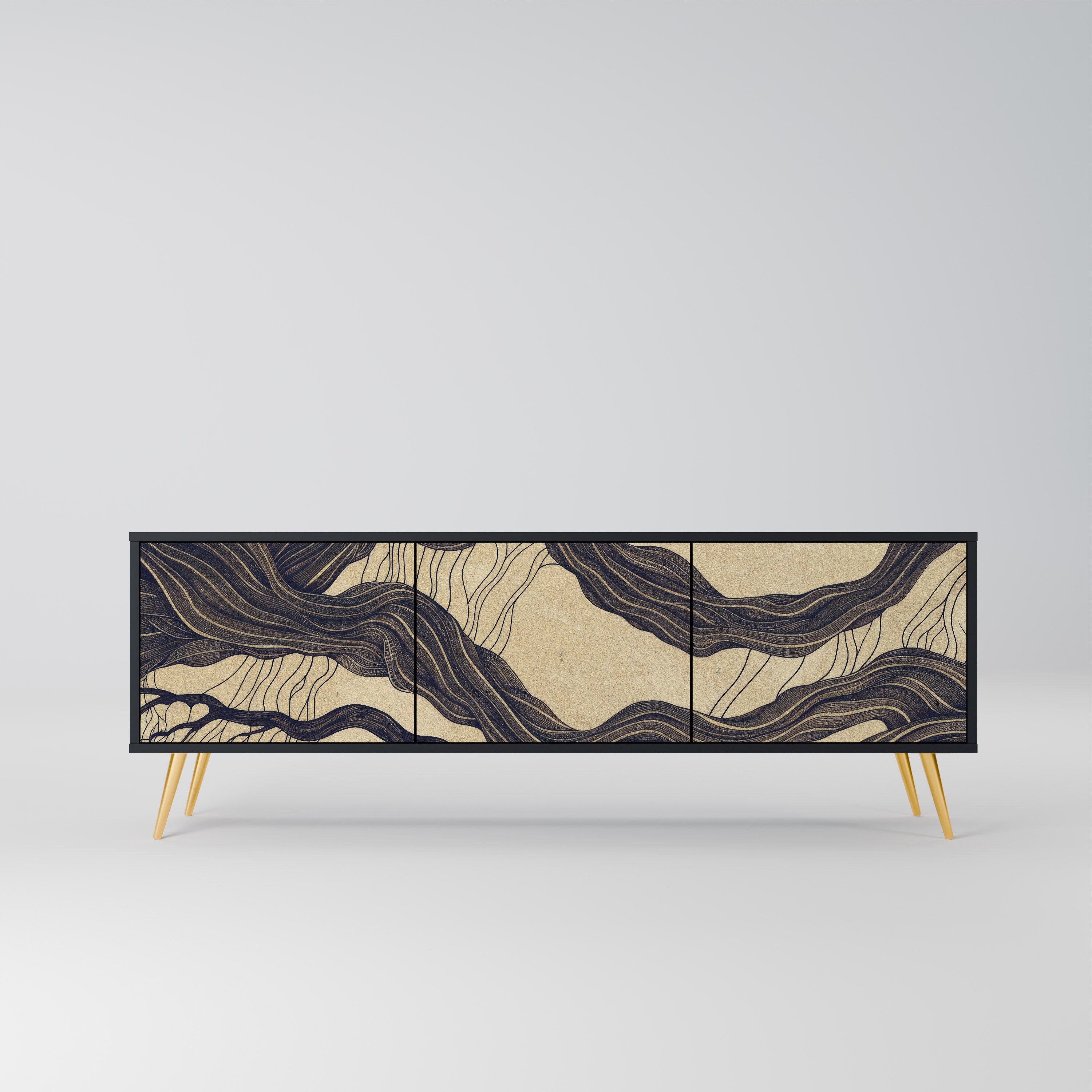 Mueble de TV de 3 puertas UNFIED FRAGMENTS con acabado negro