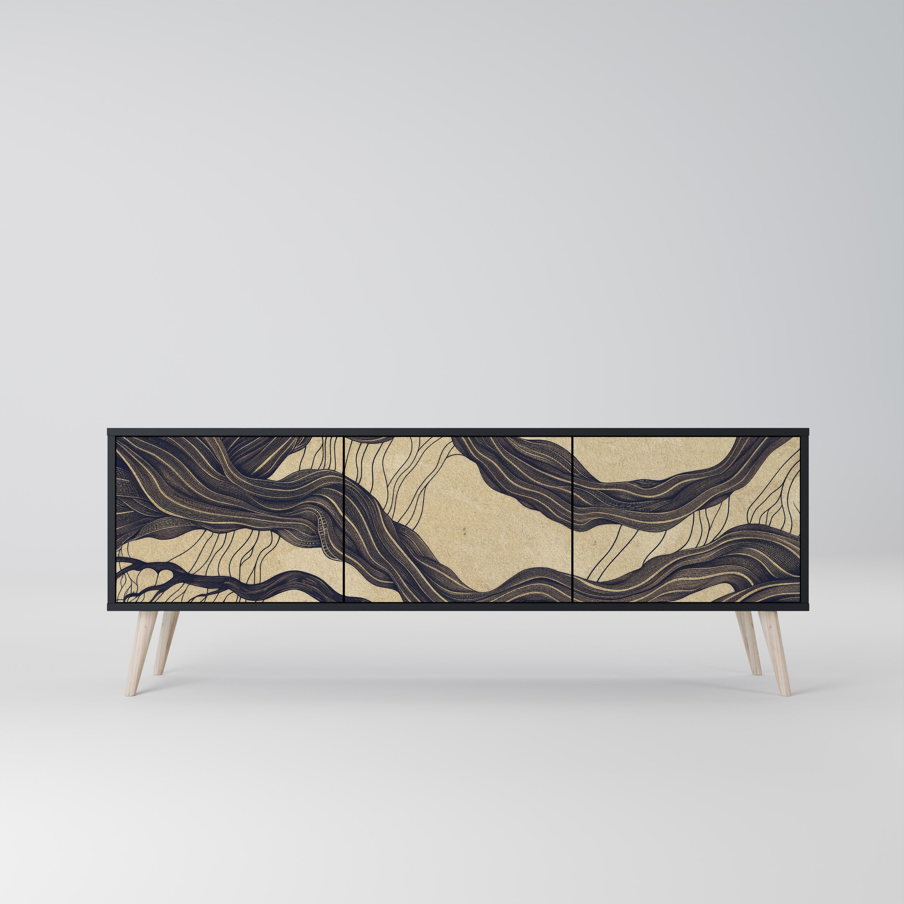 Mueble de TV de 3 puertas UNFIED FRAGMENTS con acabado negro