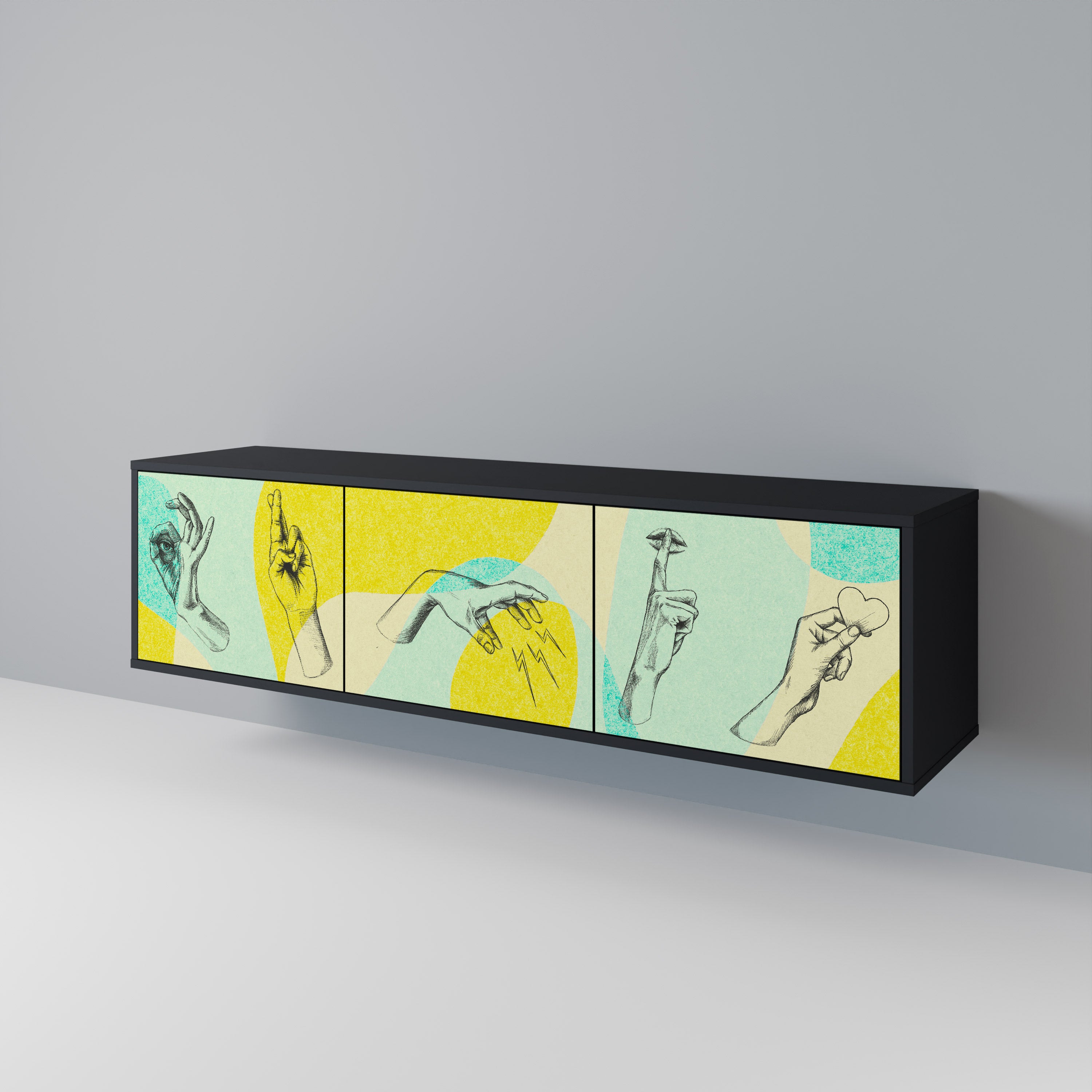 Mueble de TV BODY LANGUAGE de 3 puertas con acabado negro