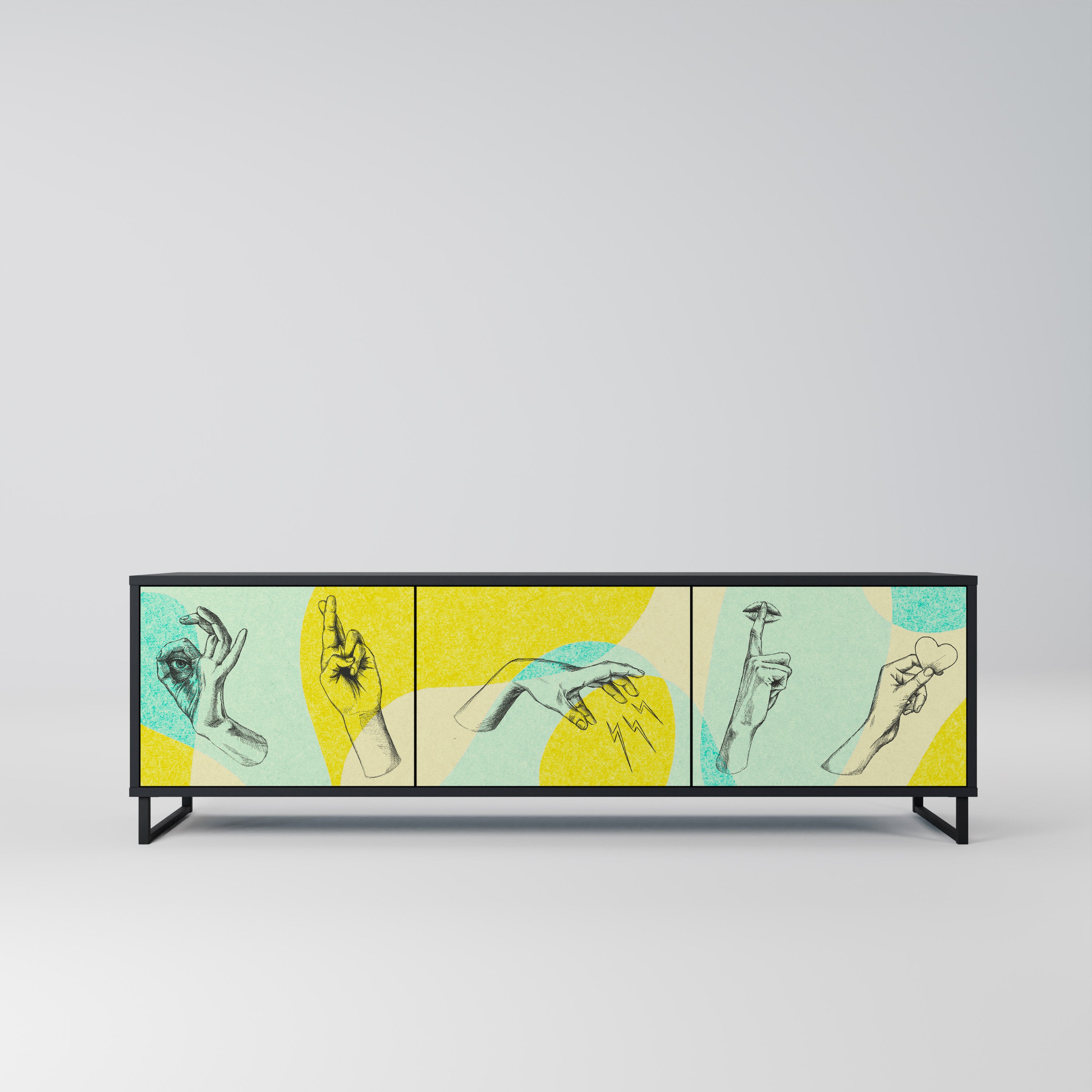 Mueble de TV BODY LANGUAGE de 3 puertas con acabado negro