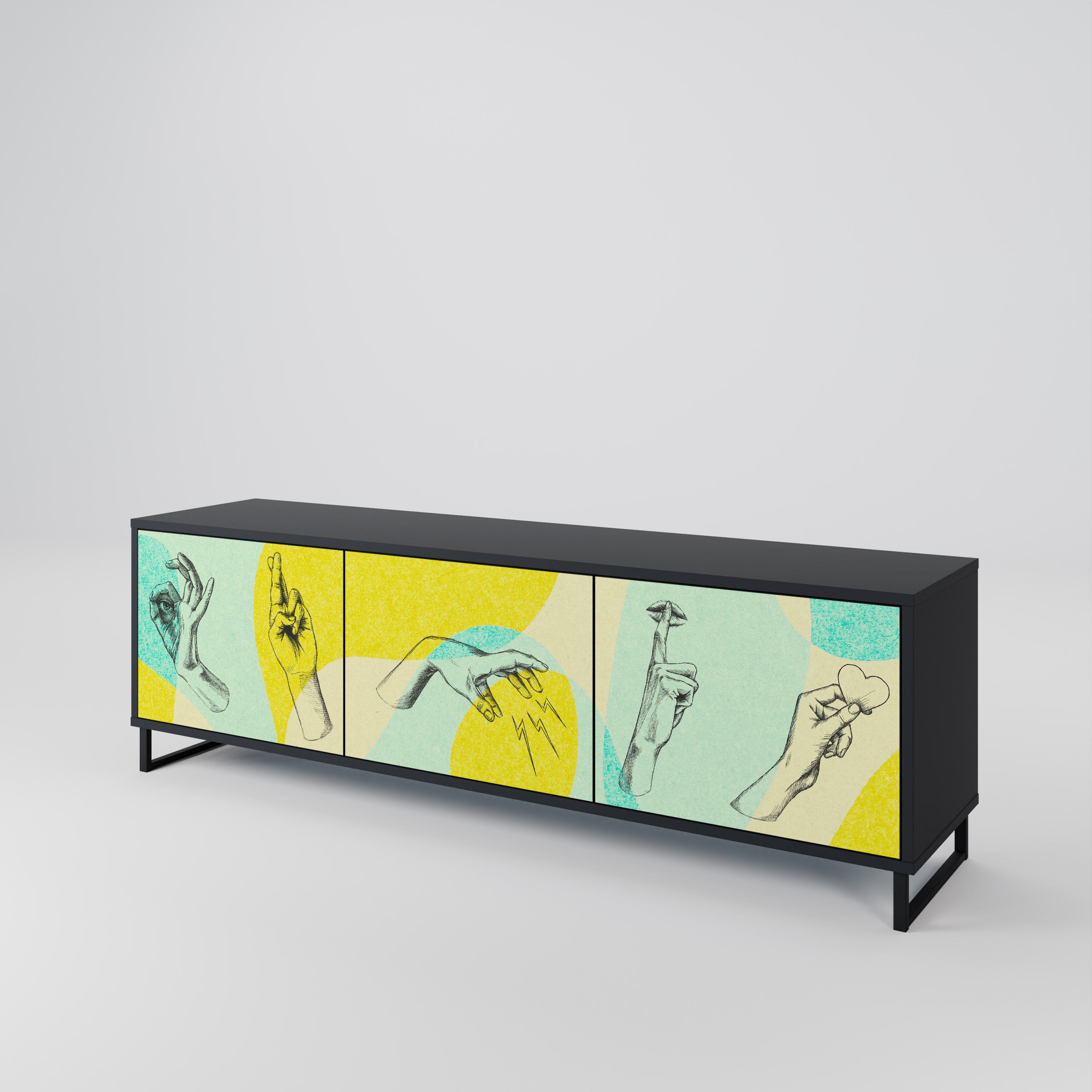 Mueble de TV BODY LANGUAGE de 3 puertas con acabado negro