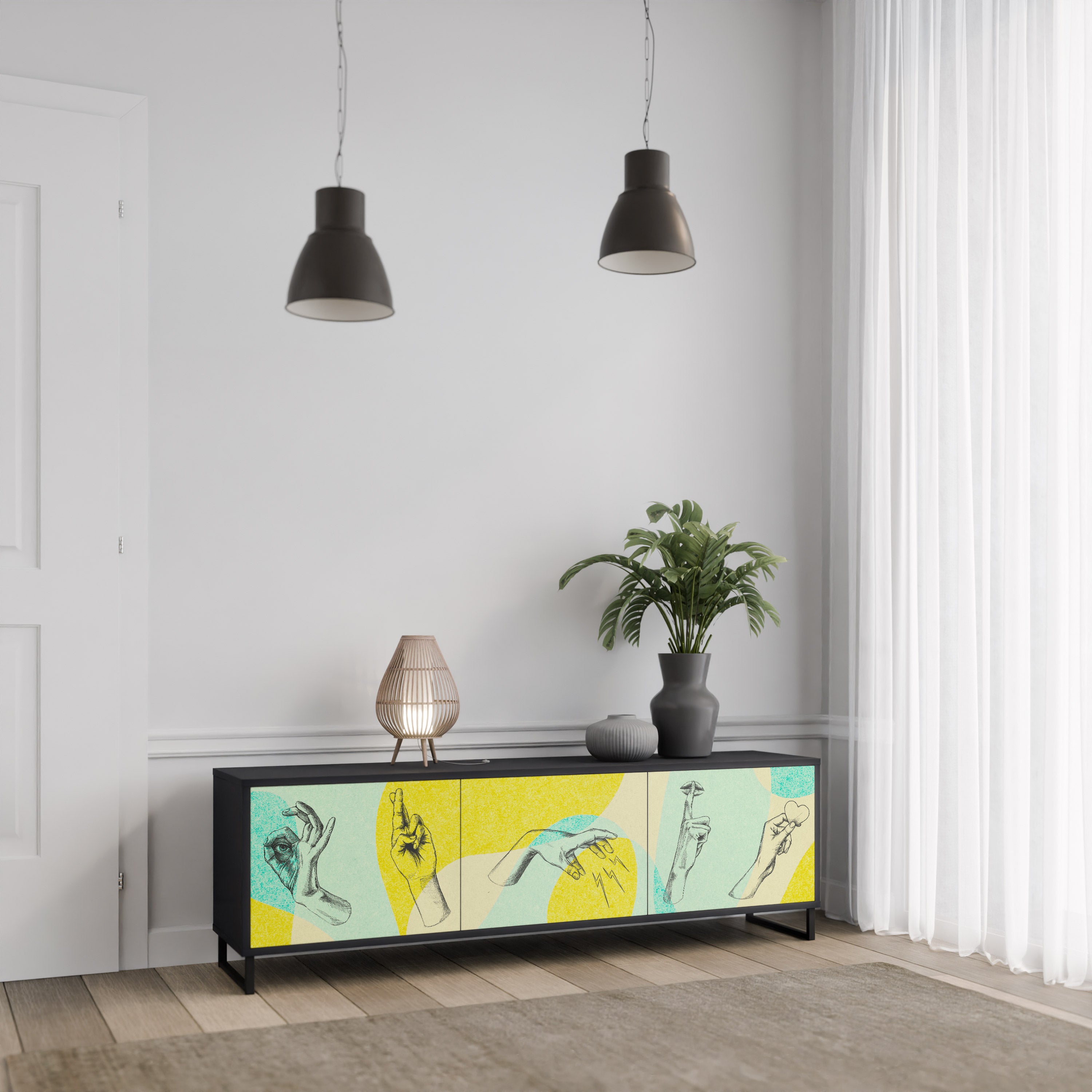 Mueble de TV BODY LANGUAGE de 3 puertas con acabado negro