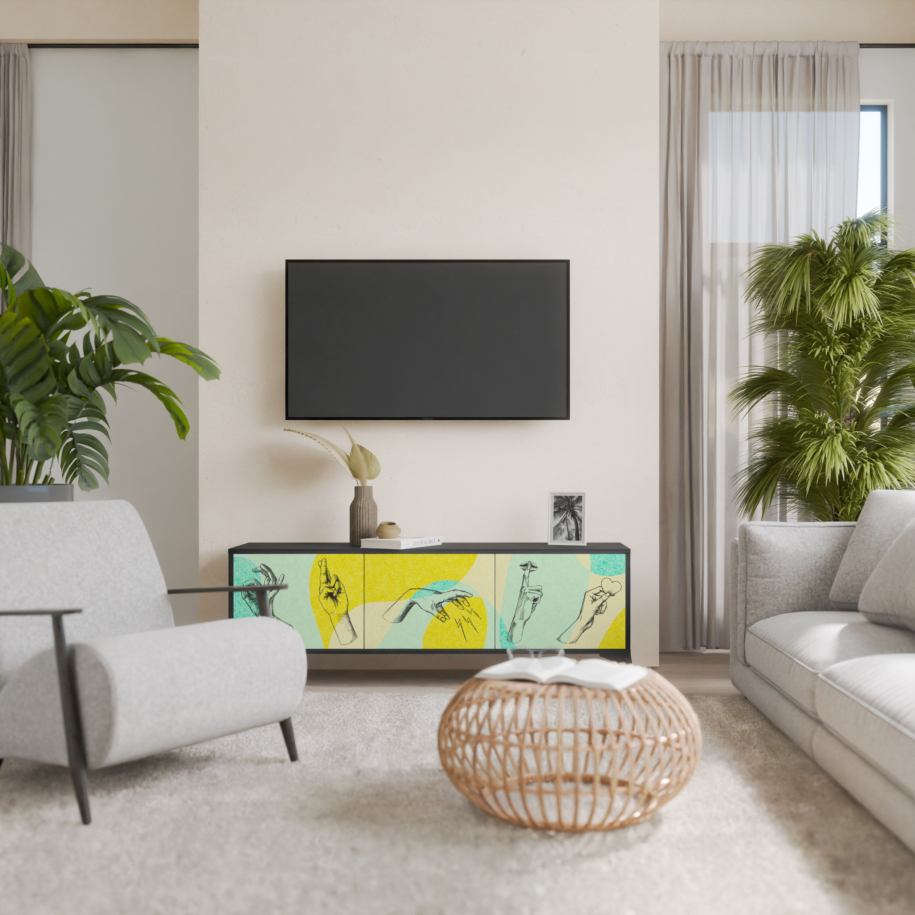 Mueble de TV BODY LANGUAGE de 3 puertas con acabado negro