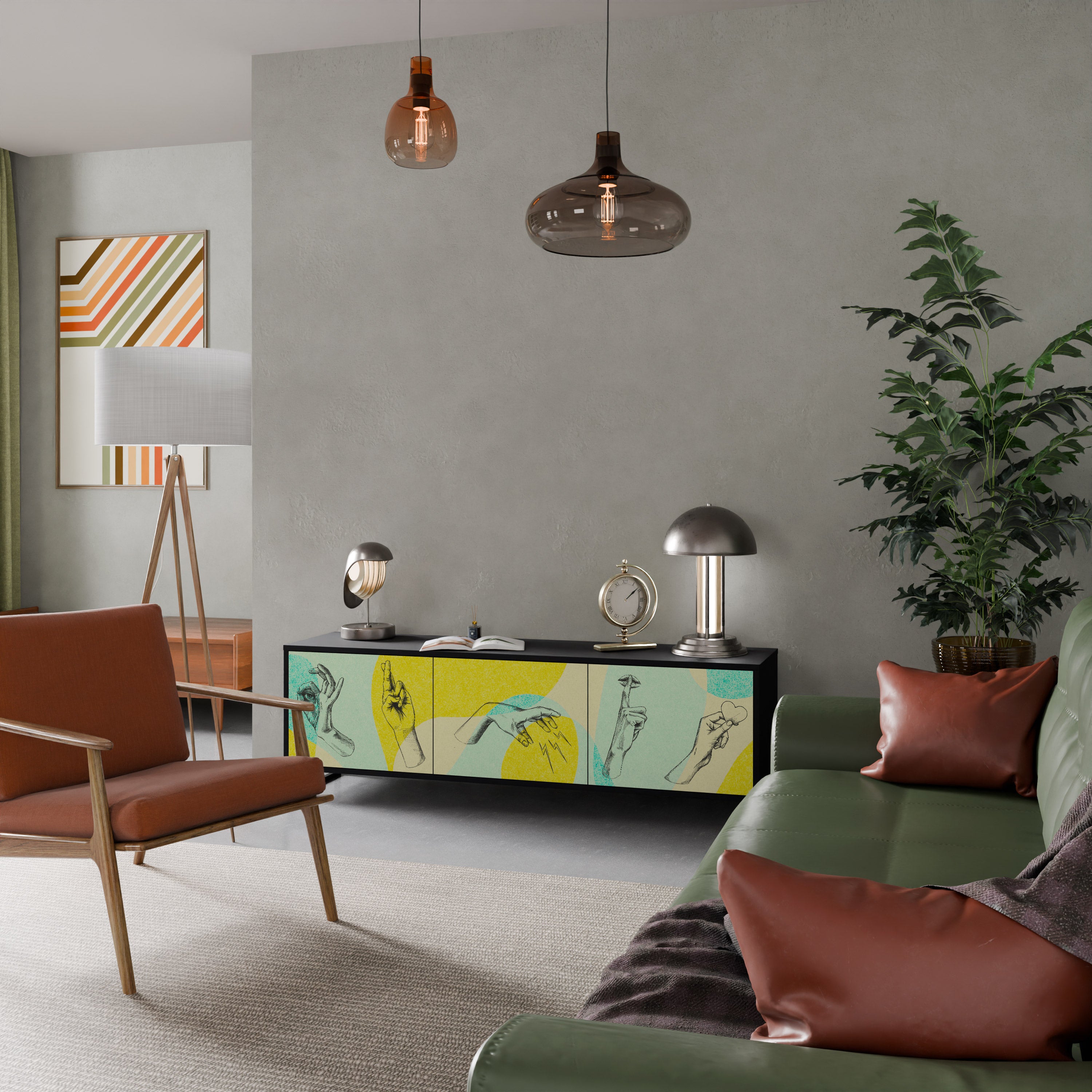 Mueble de TV BODY LANGUAGE de 3 puertas con acabado negro