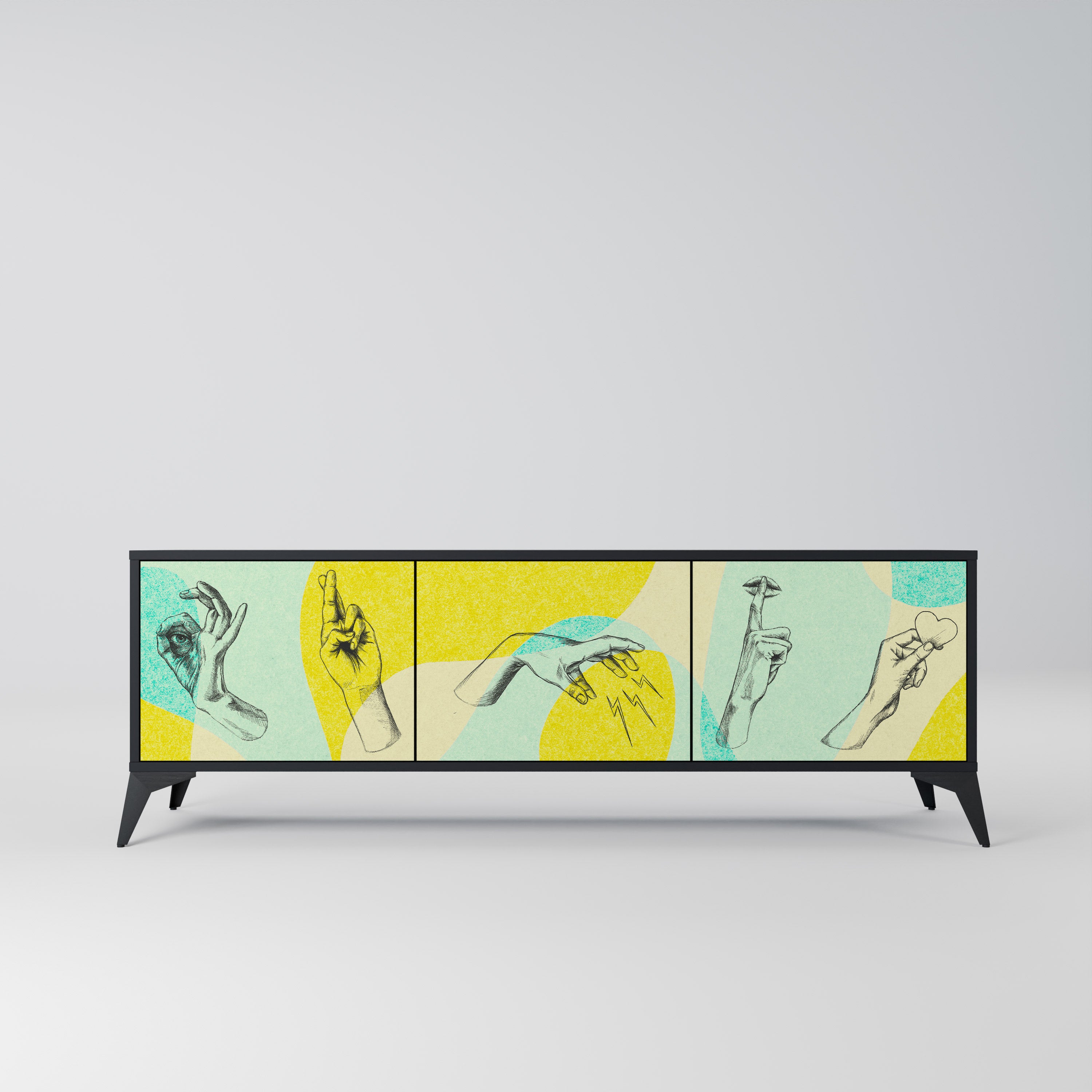 Mueble de TV BODY LANGUAGE de 3 puertas con acabado negro