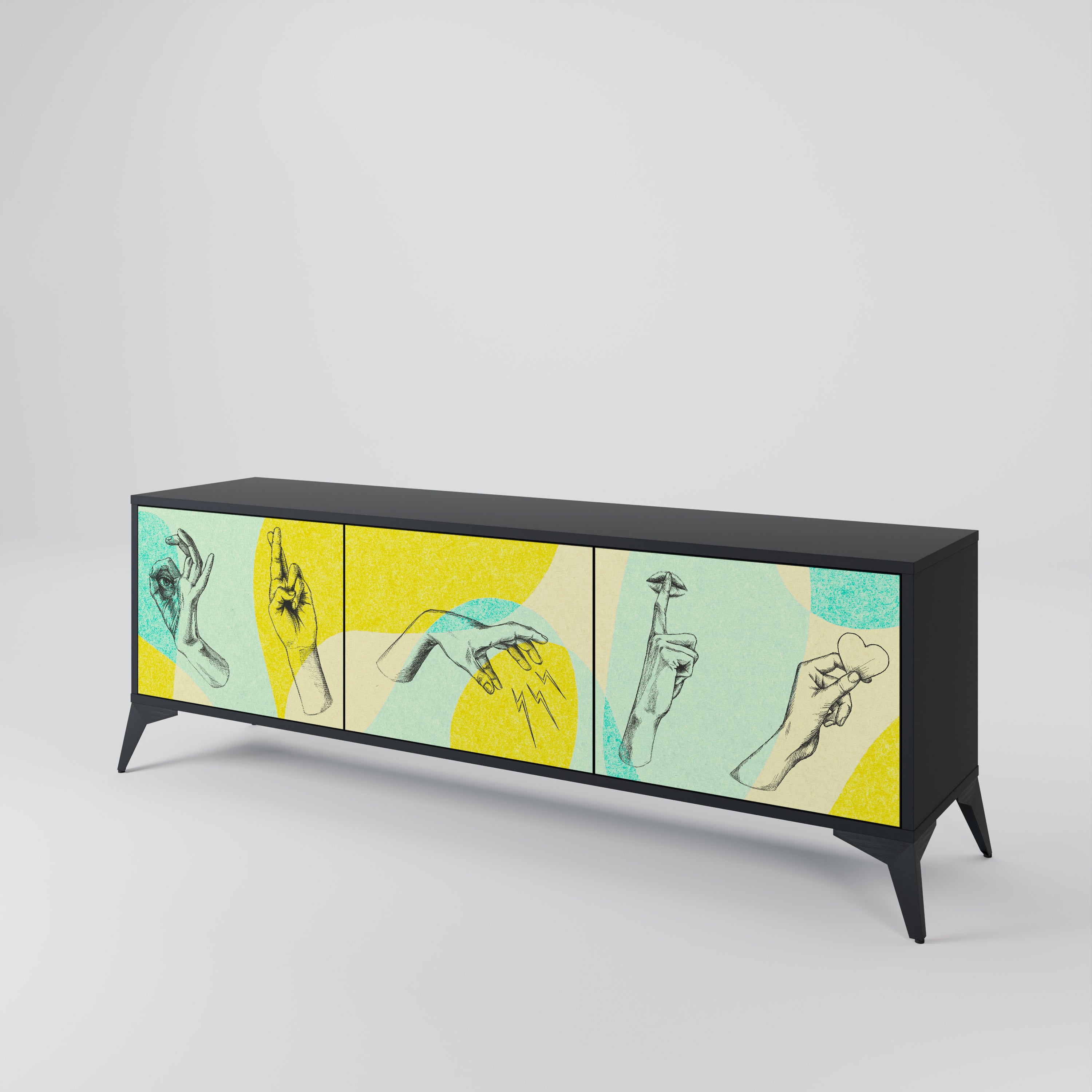 Mueble de TV BODY LANGUAGE de 3 puertas con acabado negro