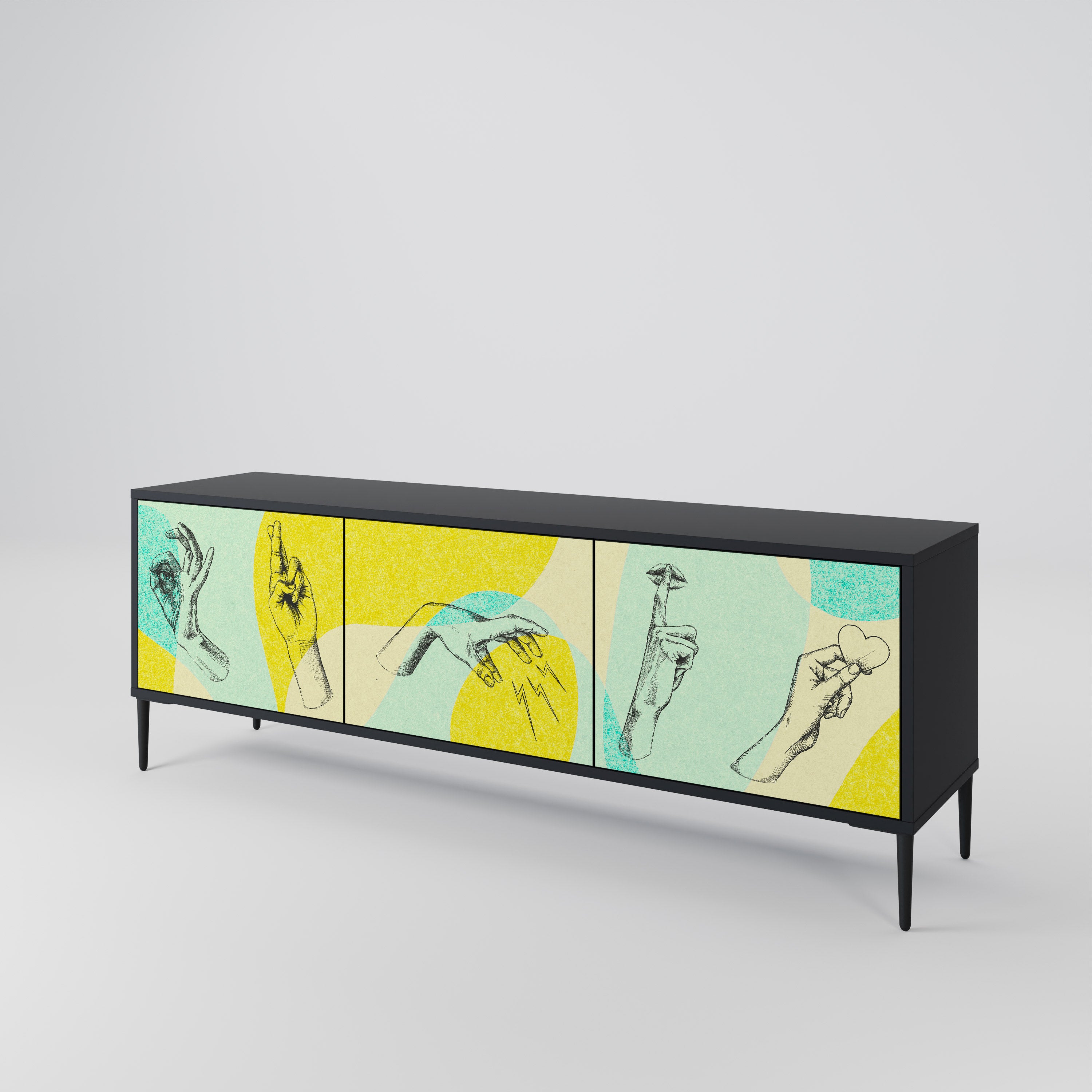 Mueble de TV BODY LANGUAGE de 3 puertas con acabado negro