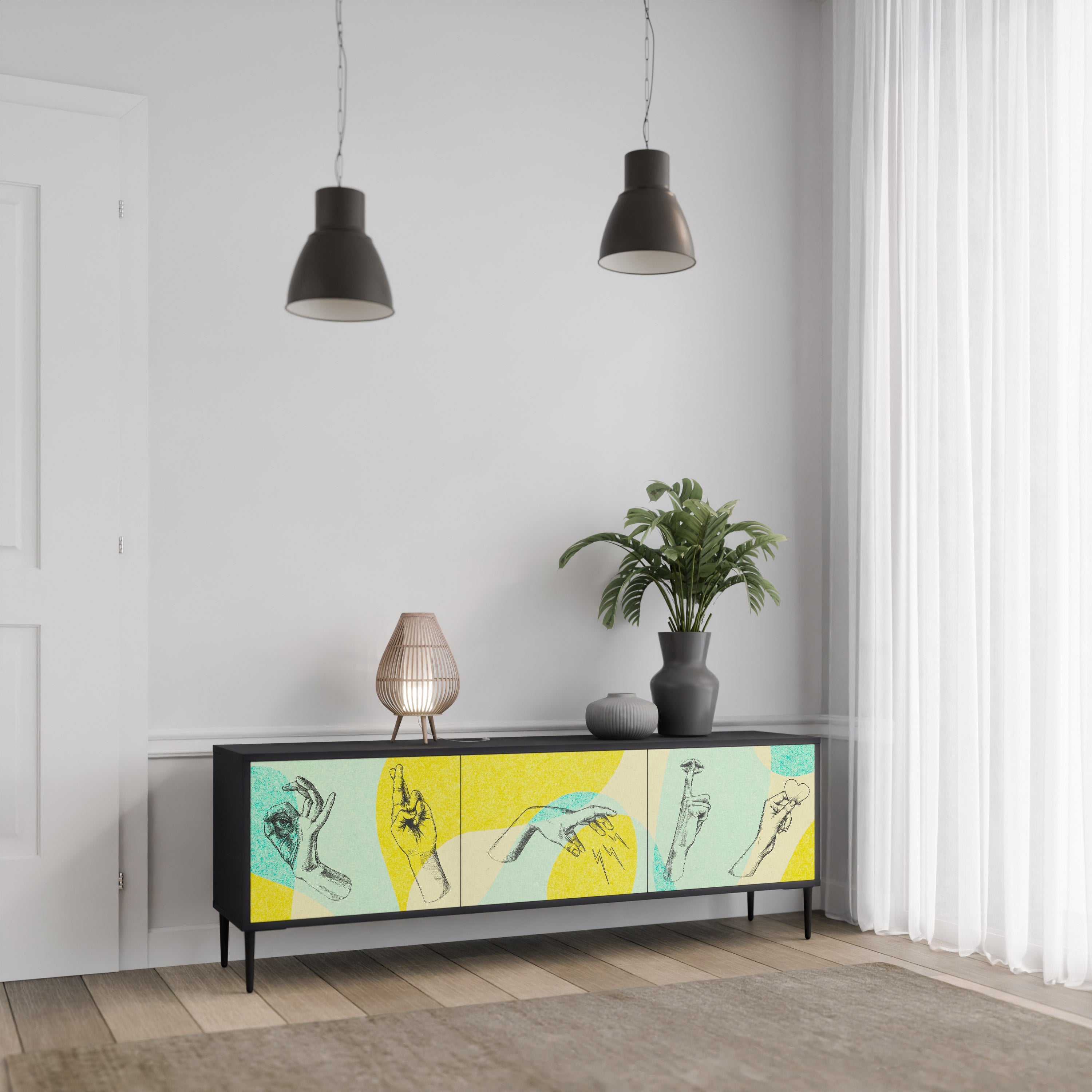 Mueble de TV BODY LANGUAGE de 3 puertas con acabado negro