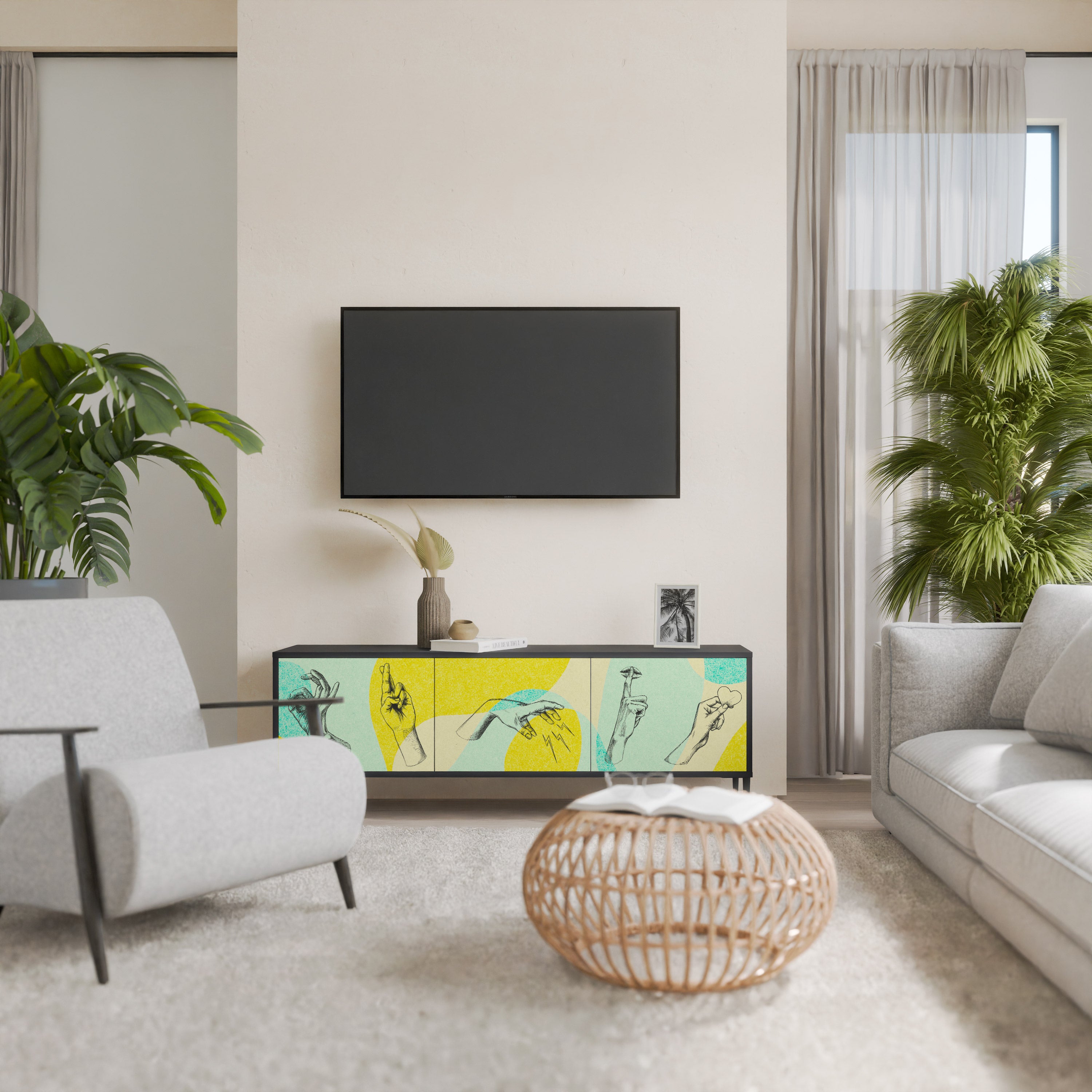 Mueble de TV BODY LANGUAGE de 3 puertas con acabado negro
