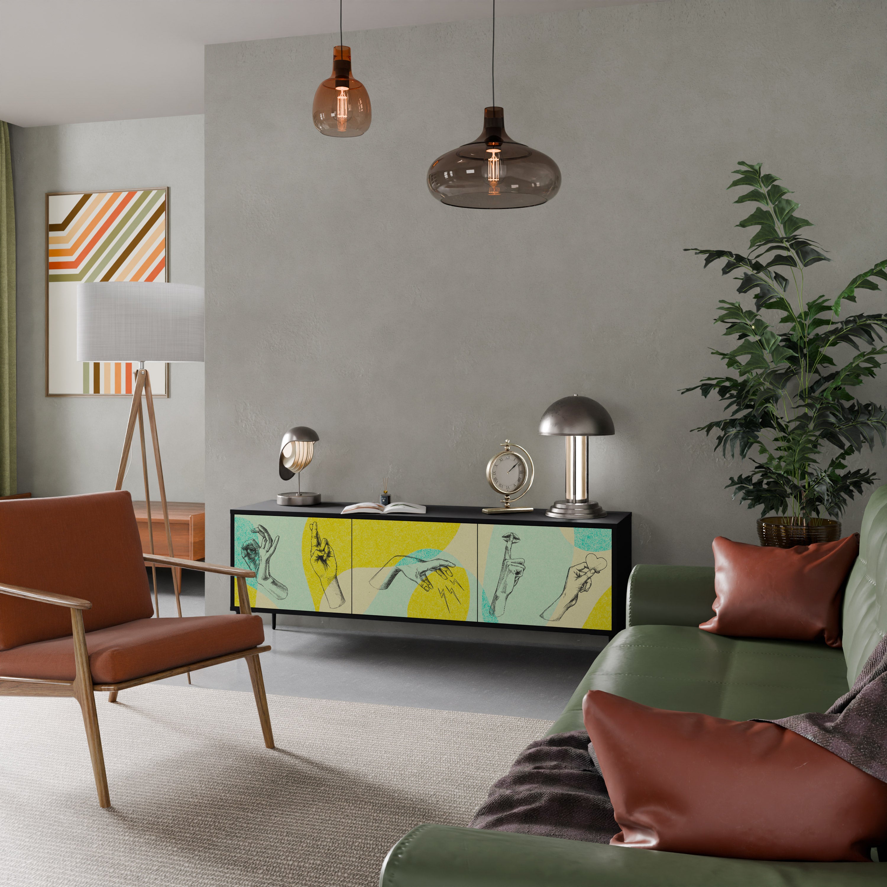 Mueble de TV BODY LANGUAGE de 3 puertas con acabado negro