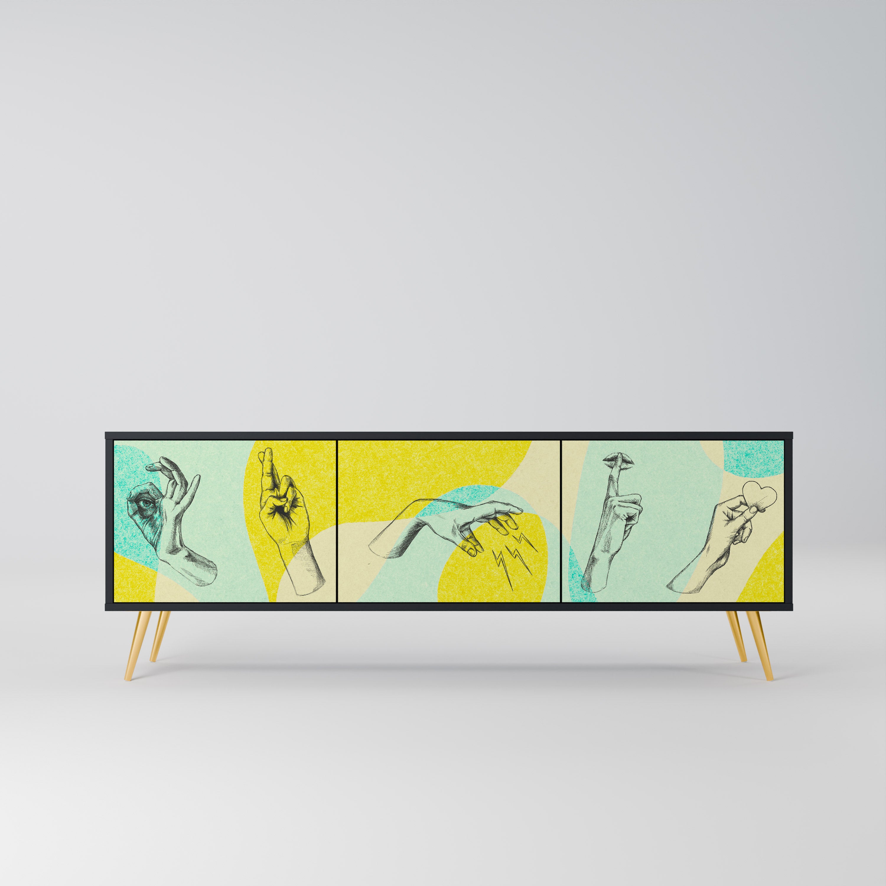 Mueble de TV BODY LANGUAGE de 3 puertas con acabado negro