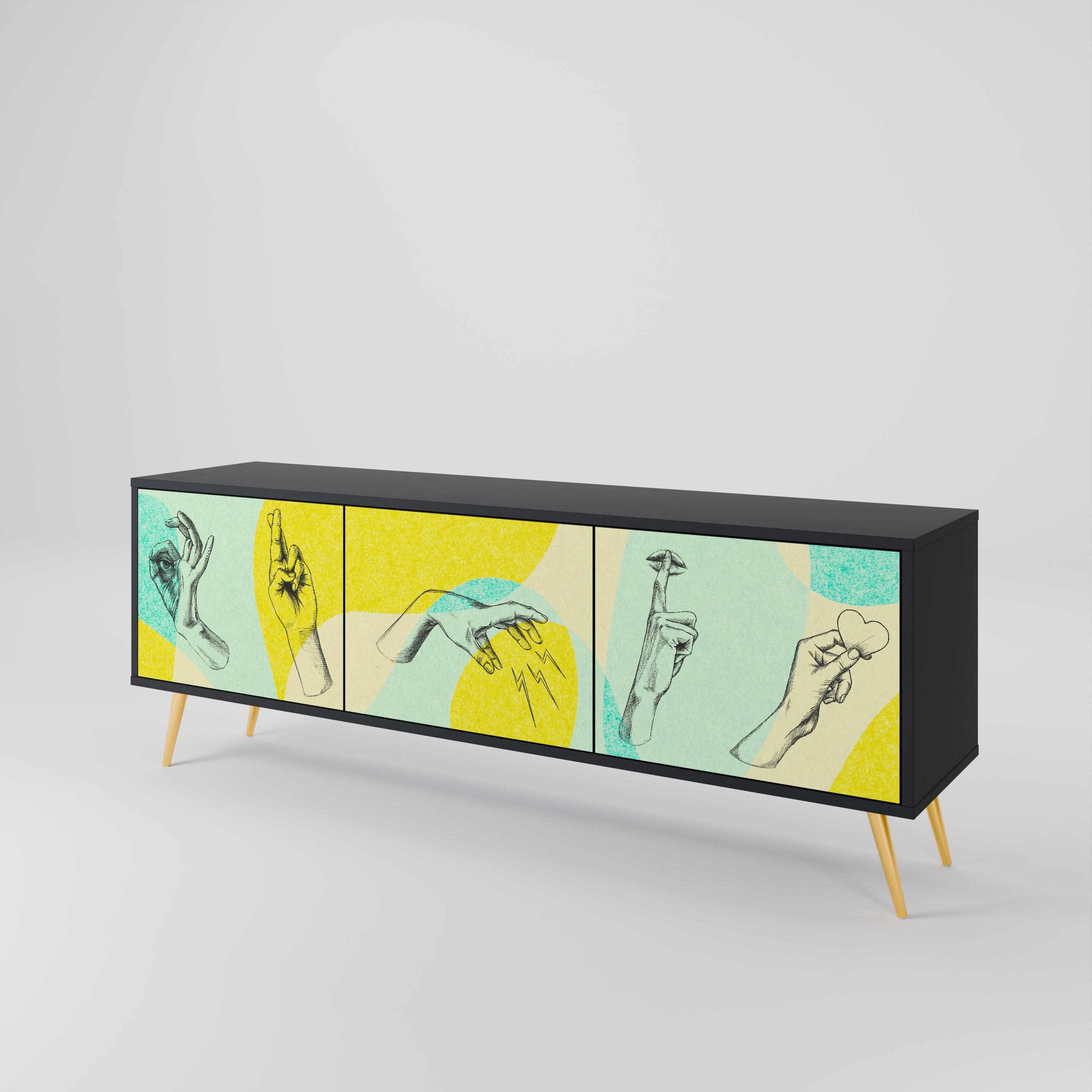 Mueble de TV BODY LANGUAGE de 3 puertas con acabado negro