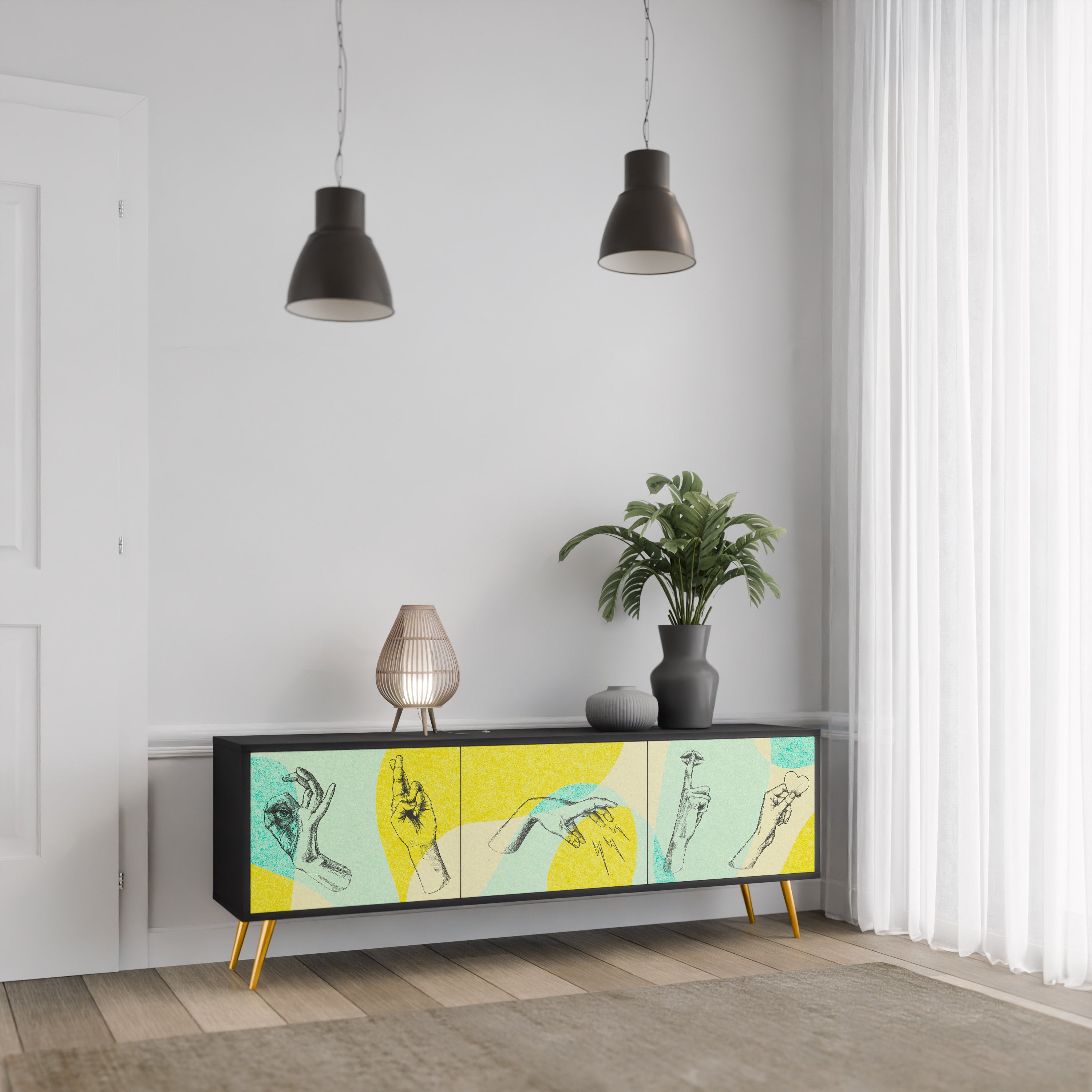 Mueble de TV BODY LANGUAGE de 3 puertas con acabado negro