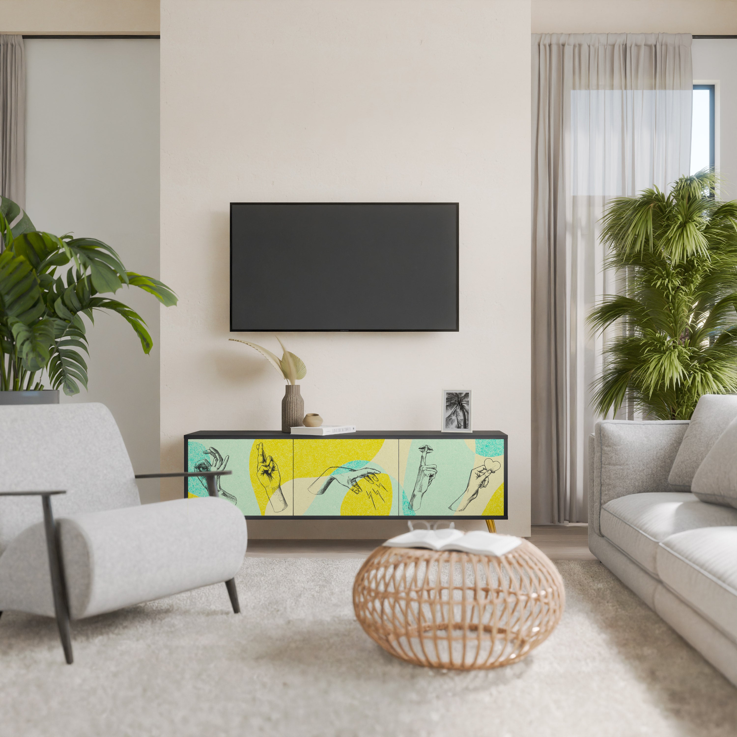 Mueble de TV BODY LANGUAGE de 3 puertas con acabado negro
