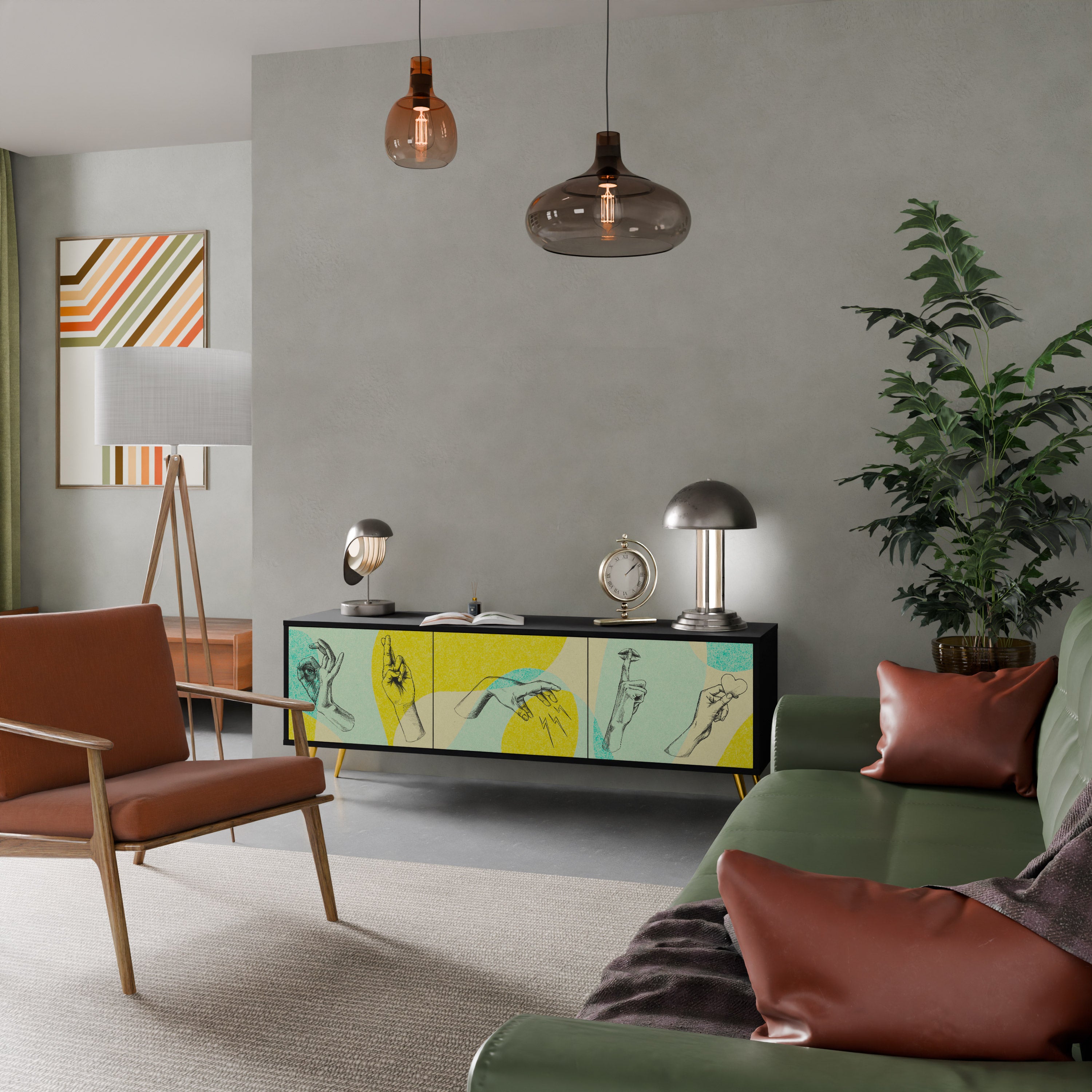 Mueble de TV BODY LANGUAGE de 3 puertas con acabado negro