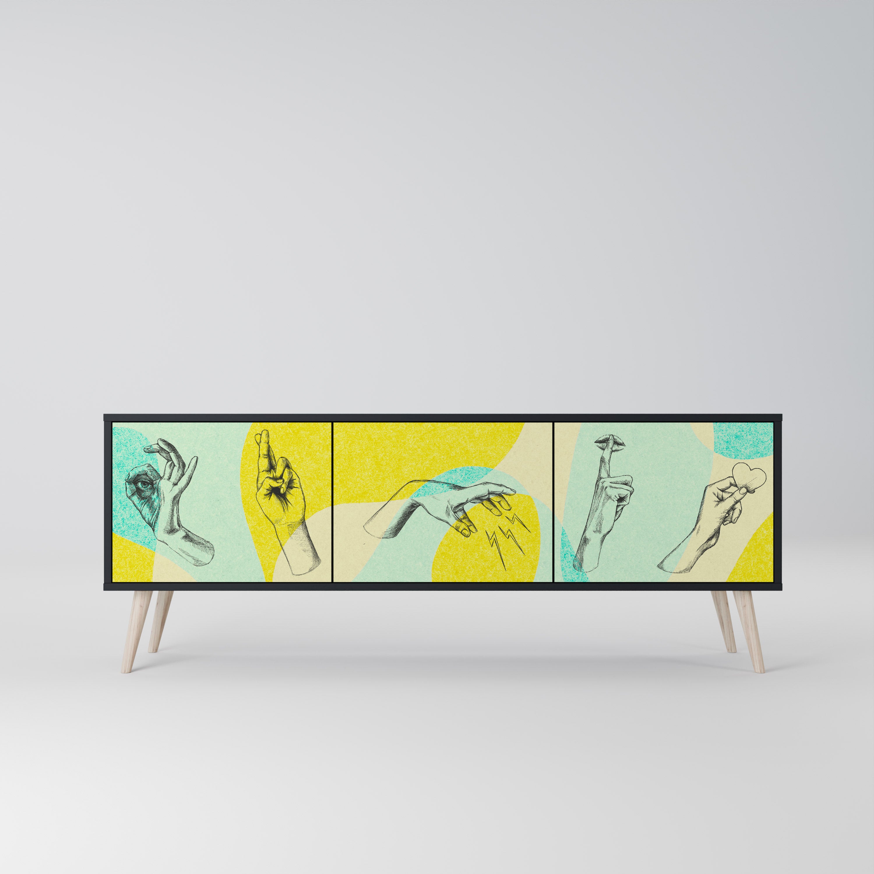 Mueble de TV BODY LANGUAGE de 3 puertas con acabado negro