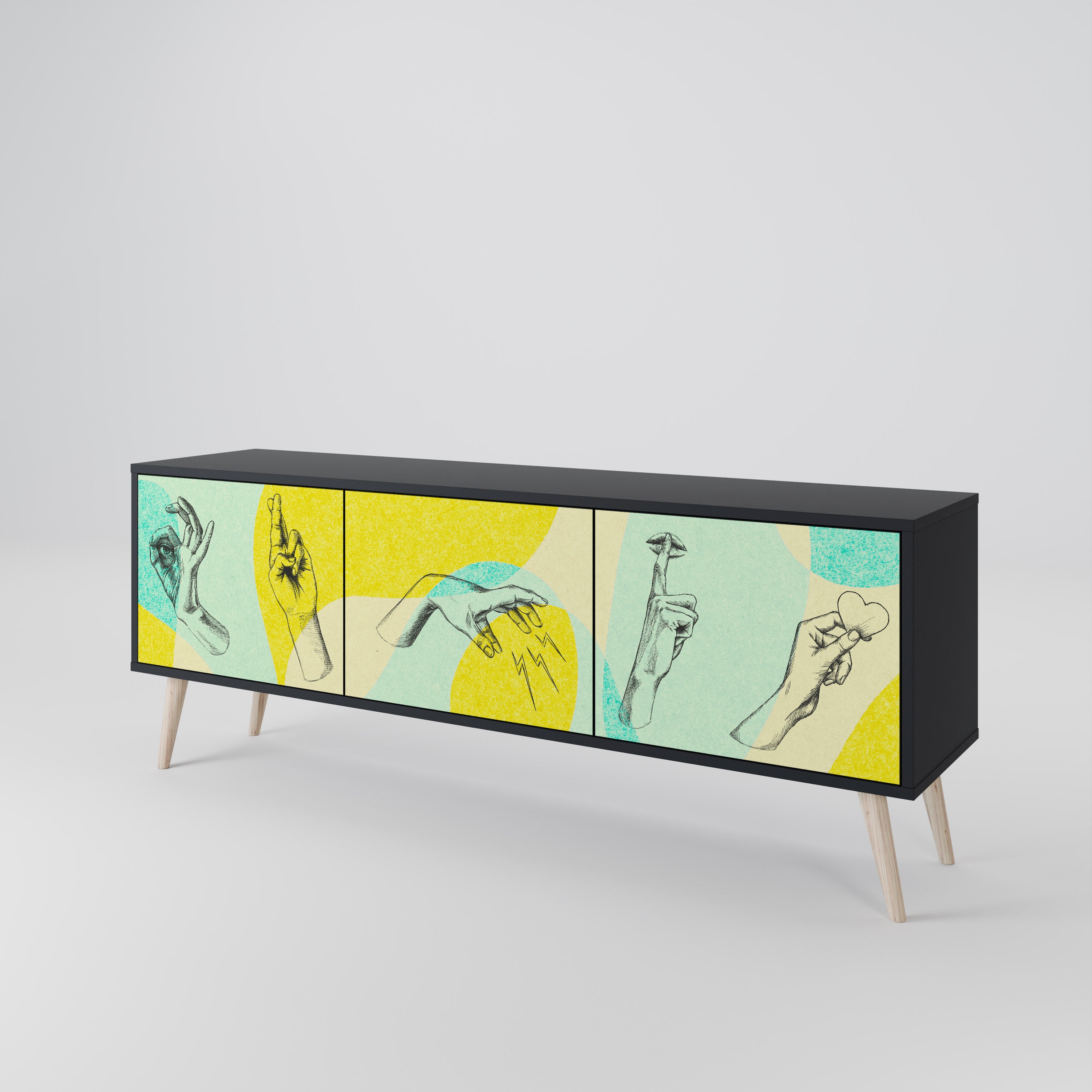 Mueble de TV BODY LANGUAGE de 3 puertas con acabado negro