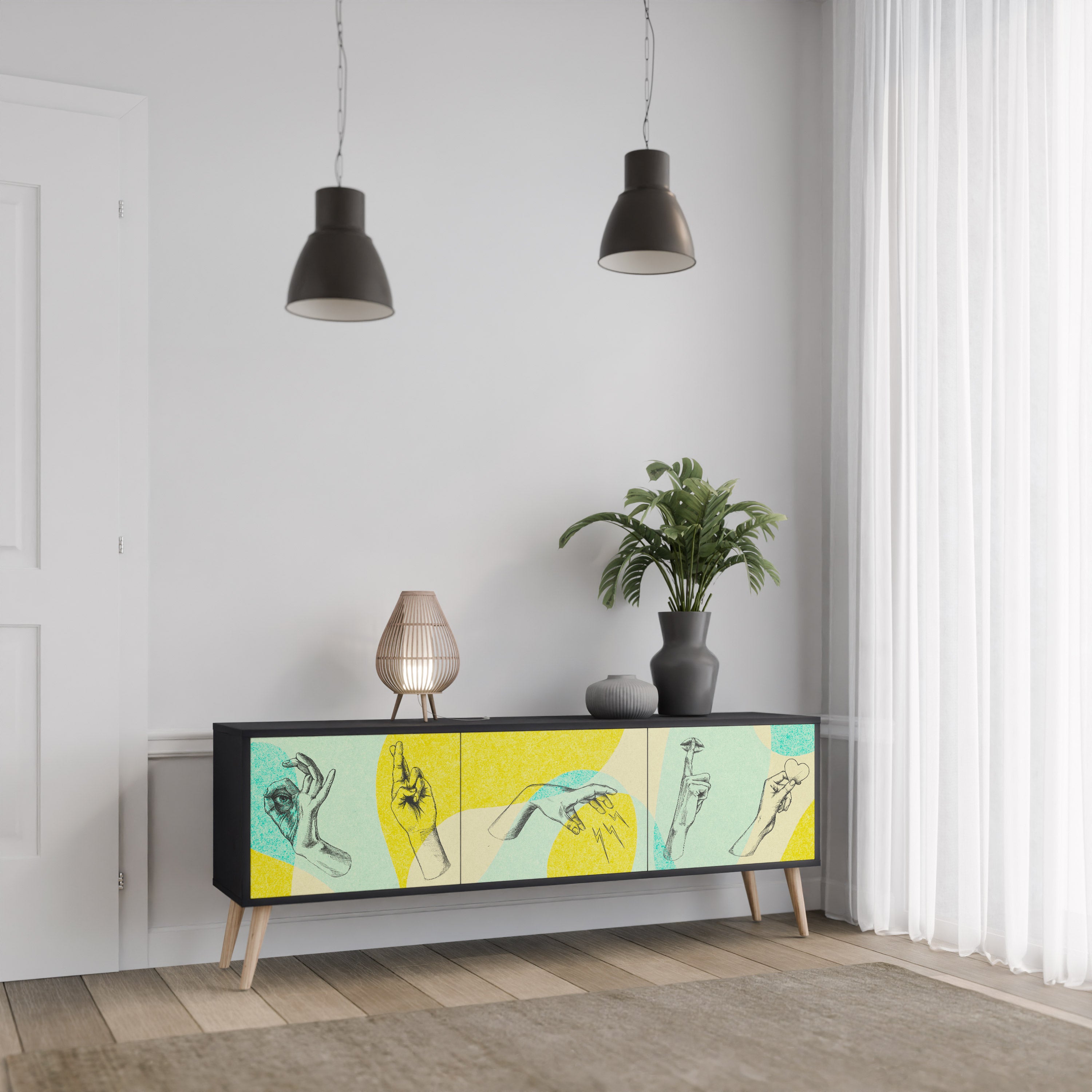 Mueble de TV BODY LANGUAGE de 3 puertas con acabado negro