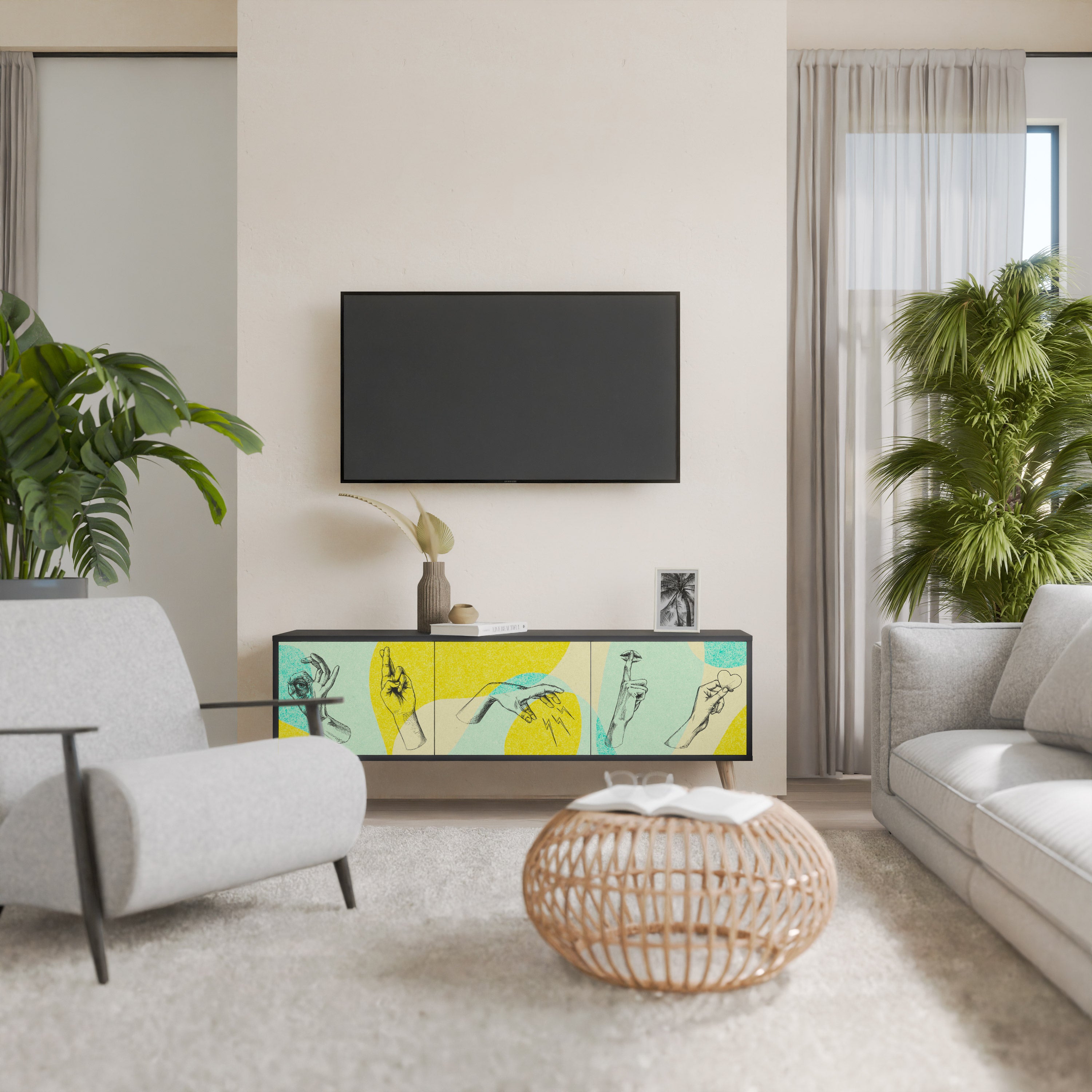 Mueble de TV BODY LANGUAGE de 3 puertas con acabado negro