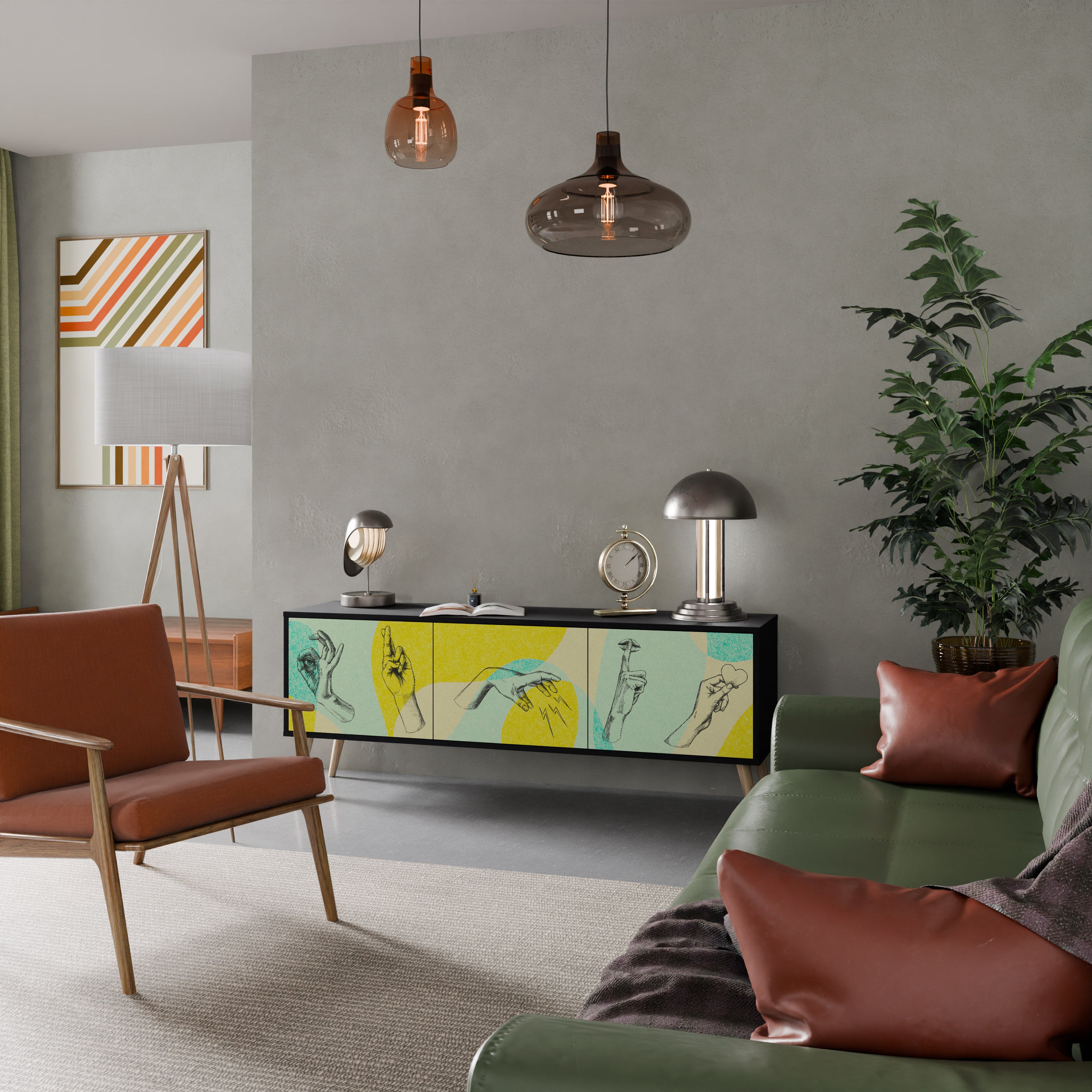 Mueble de TV BODY LANGUAGE de 3 puertas con acabado negro