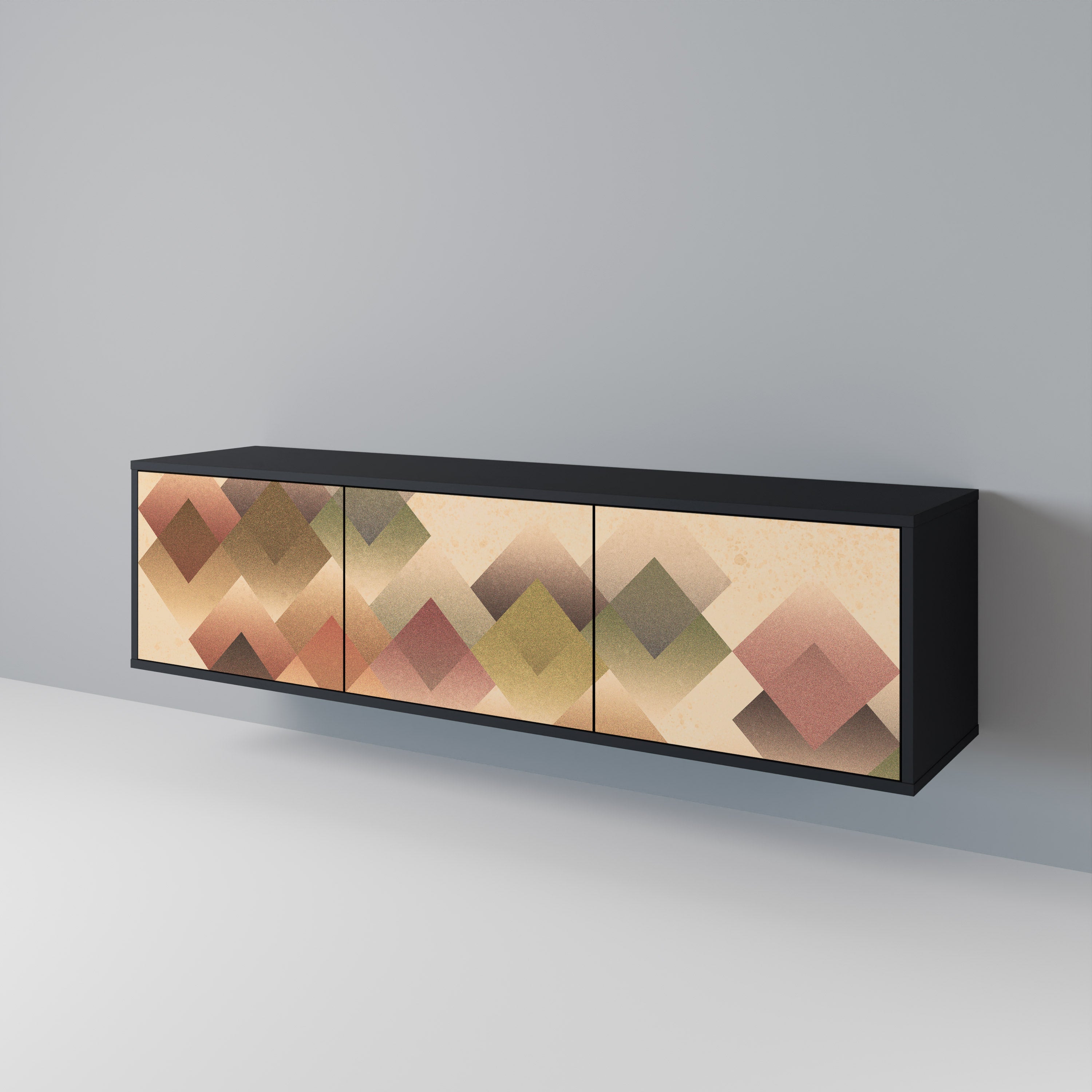 Mueble de TV GEOMETRIC FUSION de 3 puertas con acabado negro